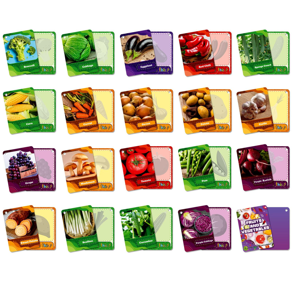 TNCDJKPA 45Pcs Fruits & Veggies Cognitive Cards - Realistic PVC Flash Cards