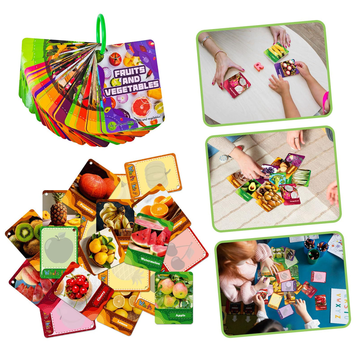 TNCDJKPA 45Pcs Fruits & Veggies Cognitive Cards - Realistic PVC Flash Cards