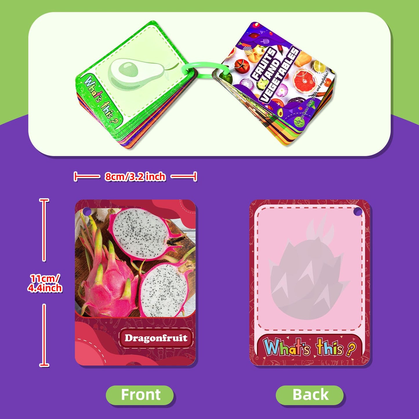TNCDJKPA 45Pcs Fruits & Veggies Cognitive Cards - Realistic PVC Flash Cards