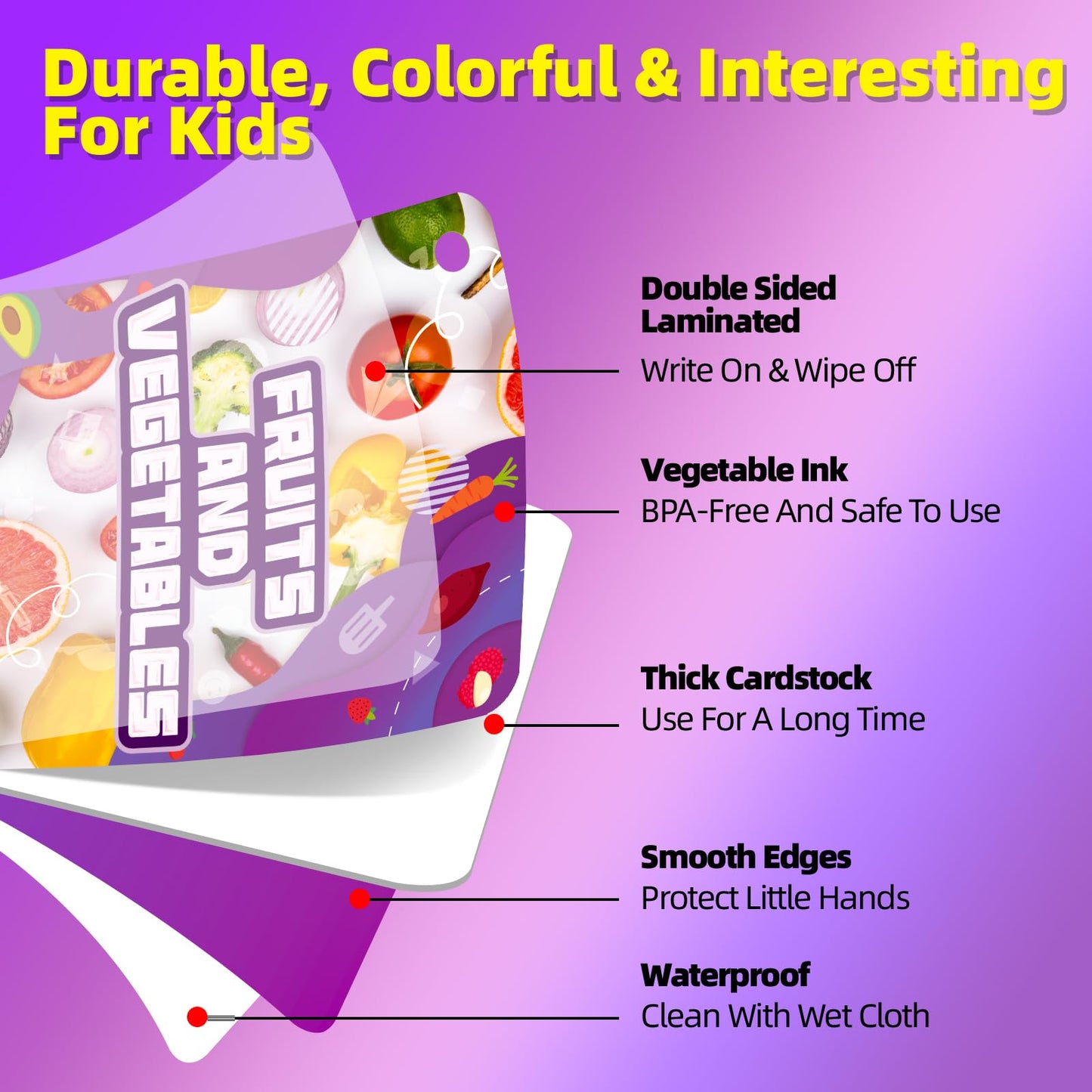 TNCDJKPA 45Pcs Fruits & Veggies Cognitive Cards - Realistic PVC Flash Cards