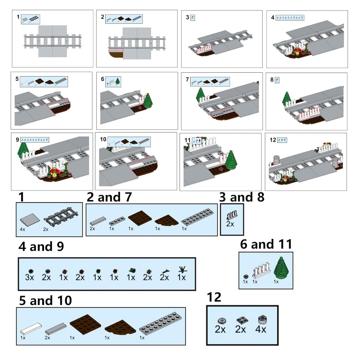TNDCKP Train Tracks Building Block Set 02 – City Rail & Crossing Accessories, LEGO Compatible, Ages 6+