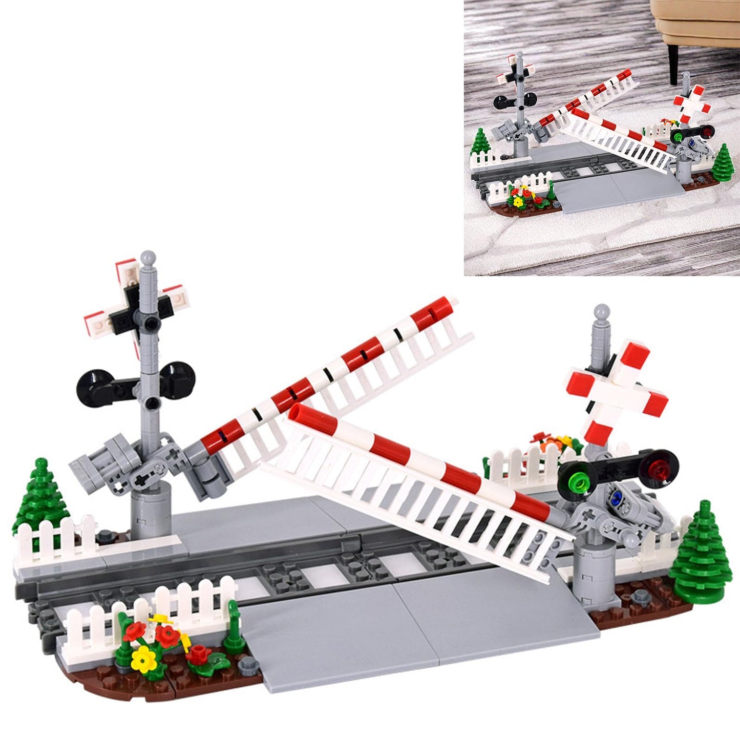 TNDCKP Train Tracks Building Block Set 02 – City Rail & Crossing Accessories, LEGO Compatible, Ages 6+