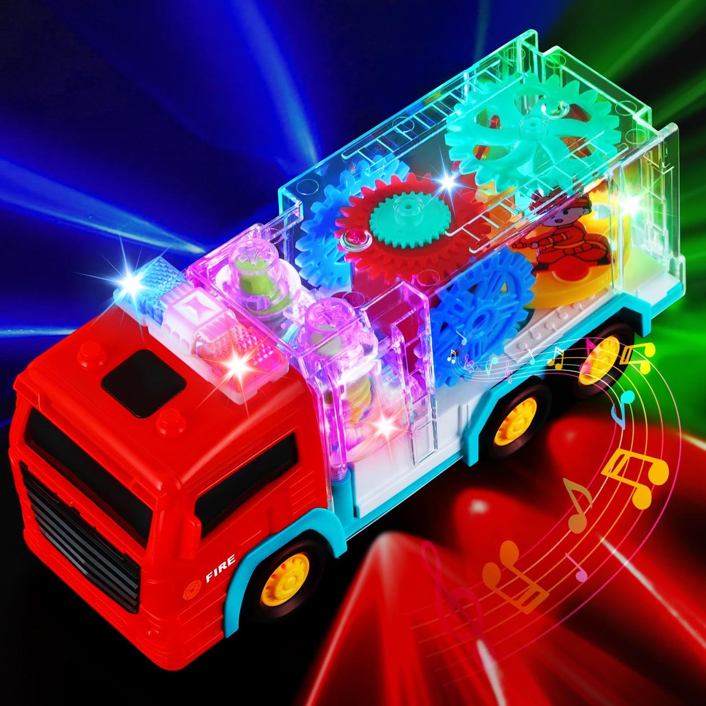 TNOIE Fire Trucks Toy for Toddlers 3-5 | Light Up LED Bump & Go Car