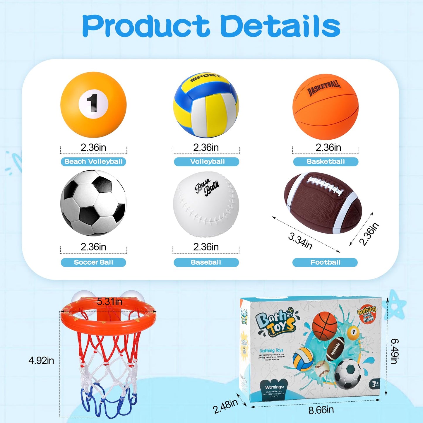 TNOIE Light Up Bath Toys – Bathtub Basketball Hoop for Toddlers 1-3