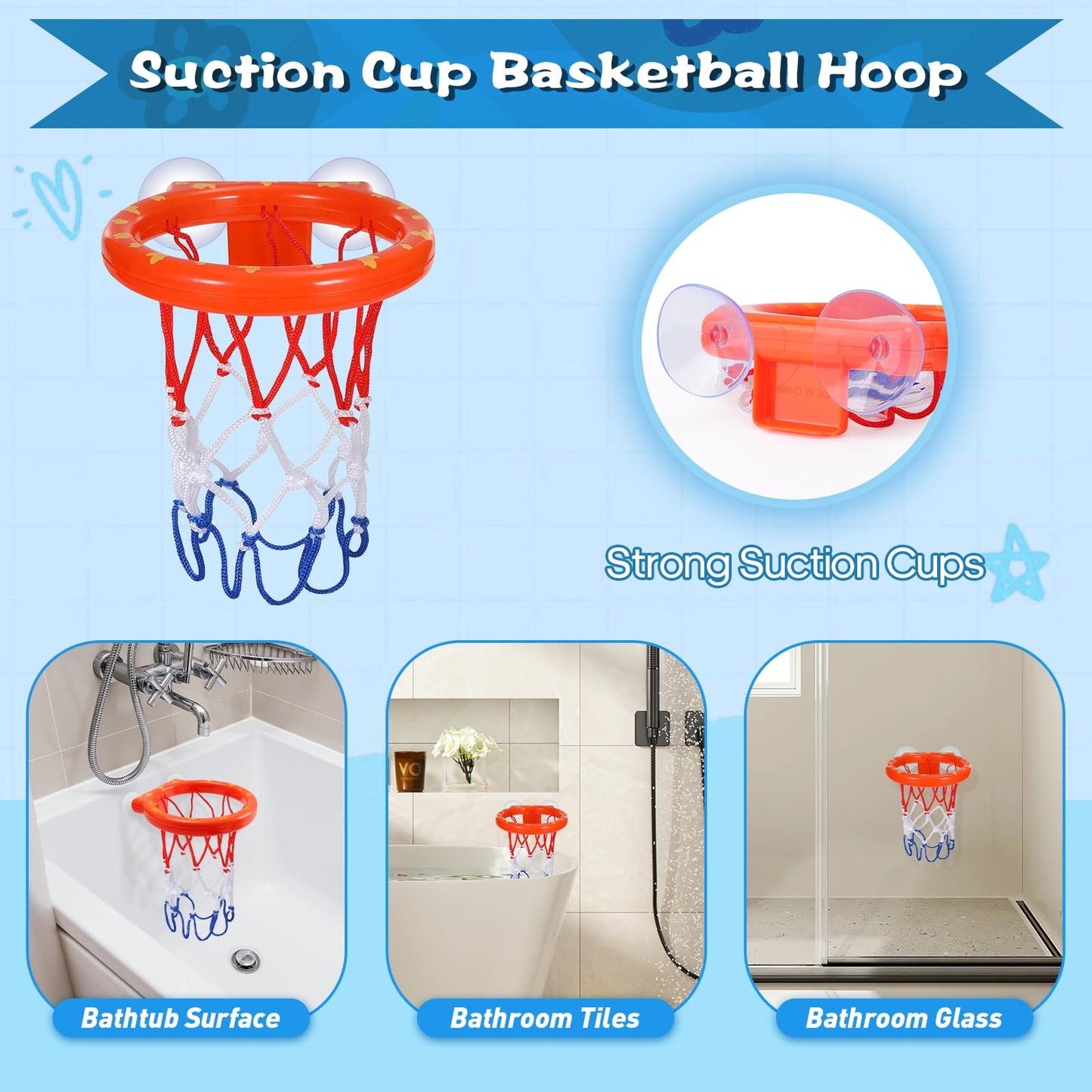 TNOIE Light Up Bath Toys – Bathtub Basketball Hoop for Toddlers 1-3