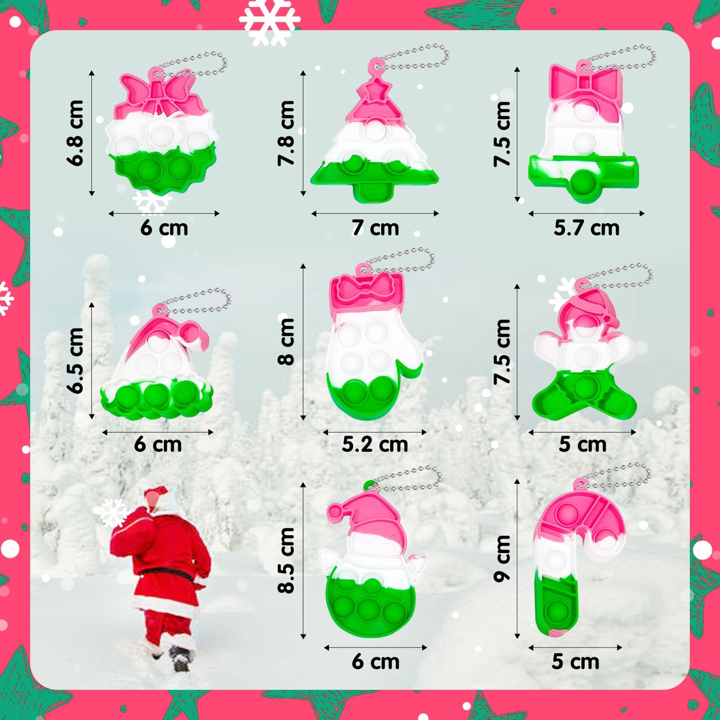 TOANWOD 64-Piece Christmas Fidget Keychains & Cards – 32 Pop Keychains + 32 Double-Sided Cards