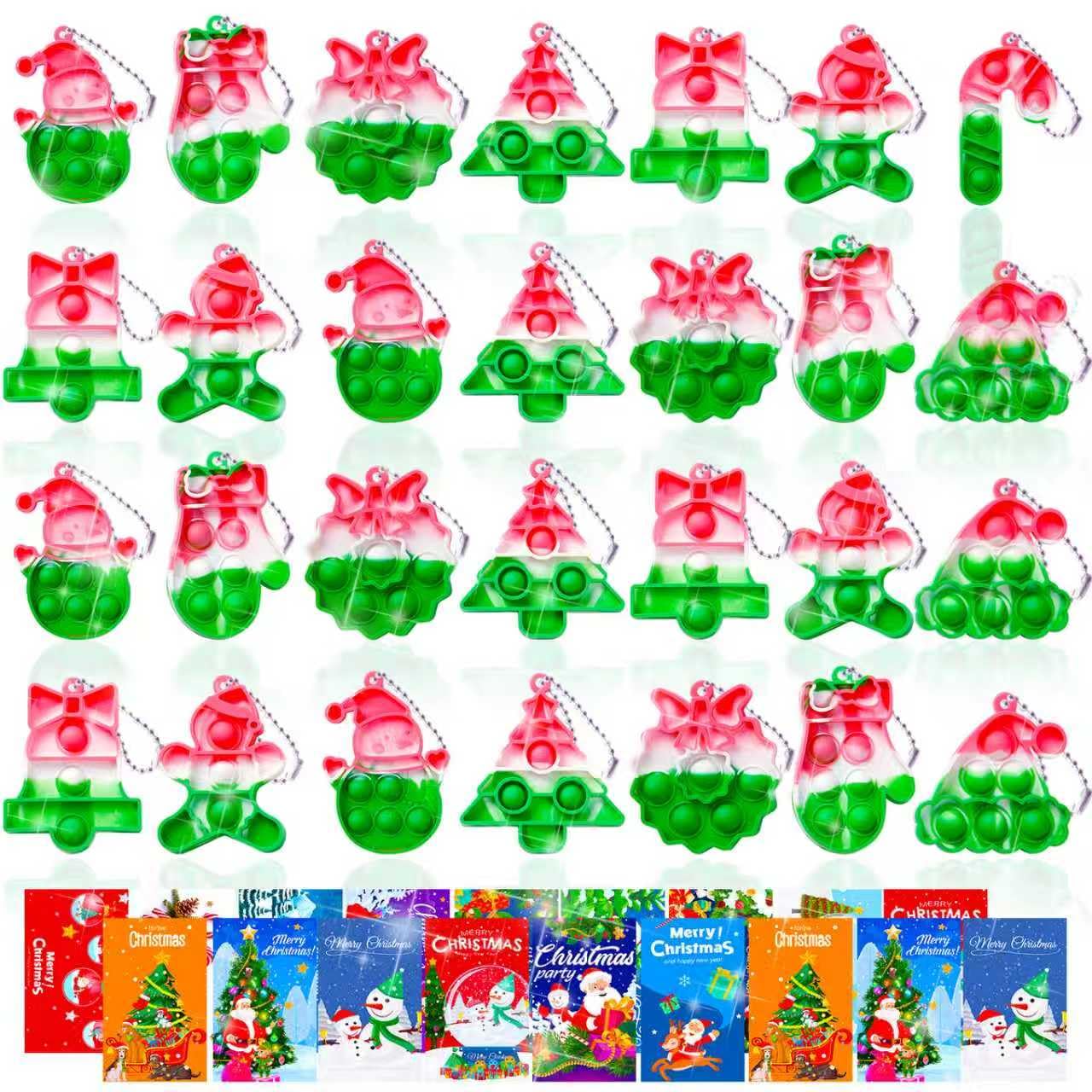 TOANWOD 64-Piece Christmas Fidget Keychains & Cards – 32 Pop Keychains + 32 Double-Sided Cards