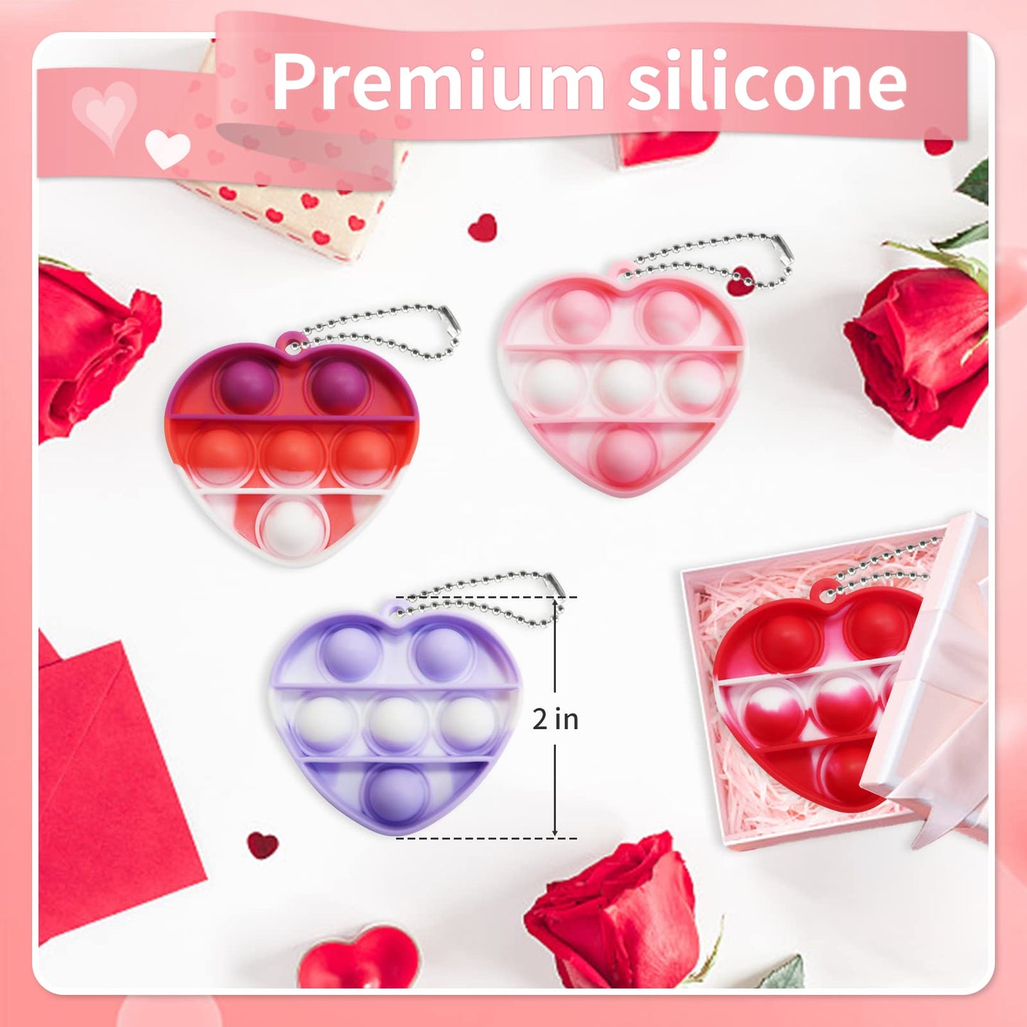 TOANWOD 24Pcs Valentines Pop Fidget Keychains – Mini Party Favors & Classroom Prizes Bulk