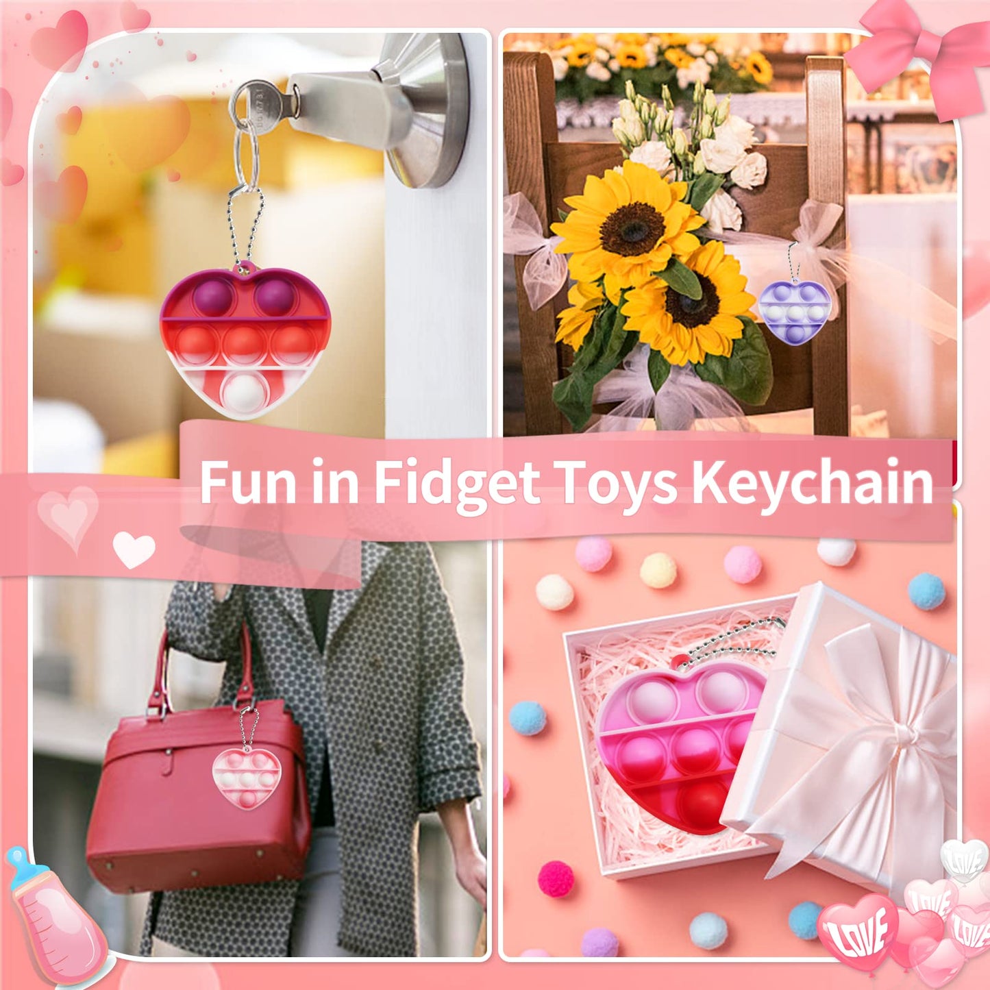 TOANWOD 24Pcs Valentines Pop Fidget Keychains – Mini Party Favors & Classroom Prizes Bulk
