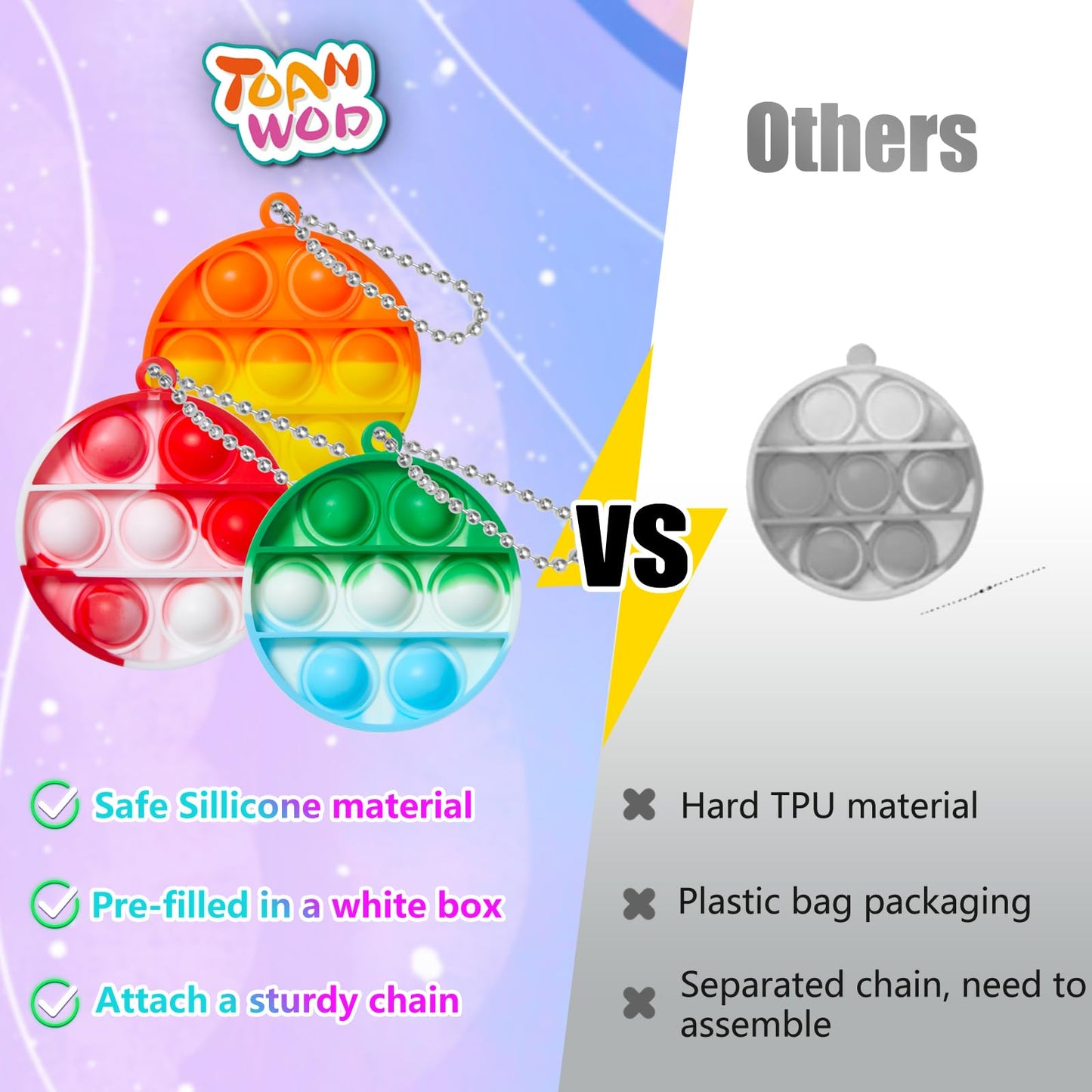 TOANWOD 24Pcs Pop Fidget Toys – Party Favors & Classroom Prizes