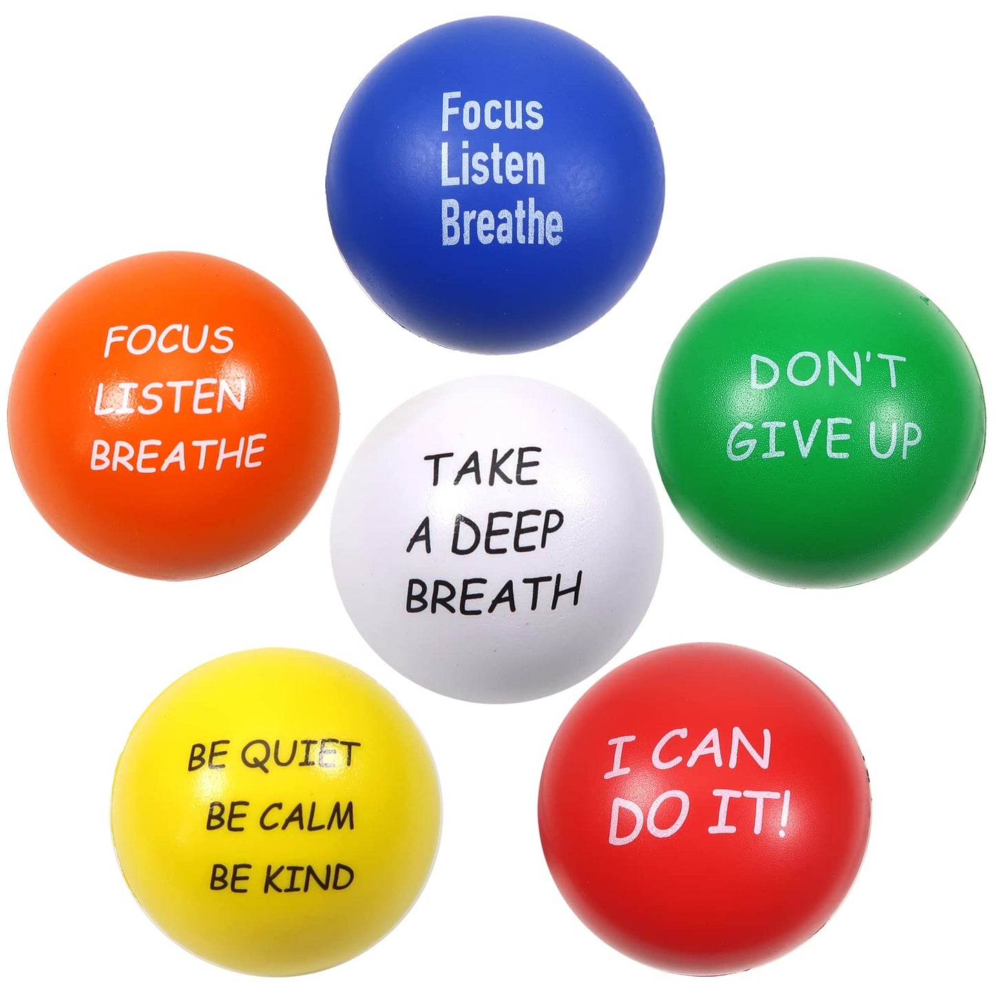 TOAOB Motivational Stress Balls 6 Pack – 2.5-inch Foam Squeeze Balls for Focus & Calm
