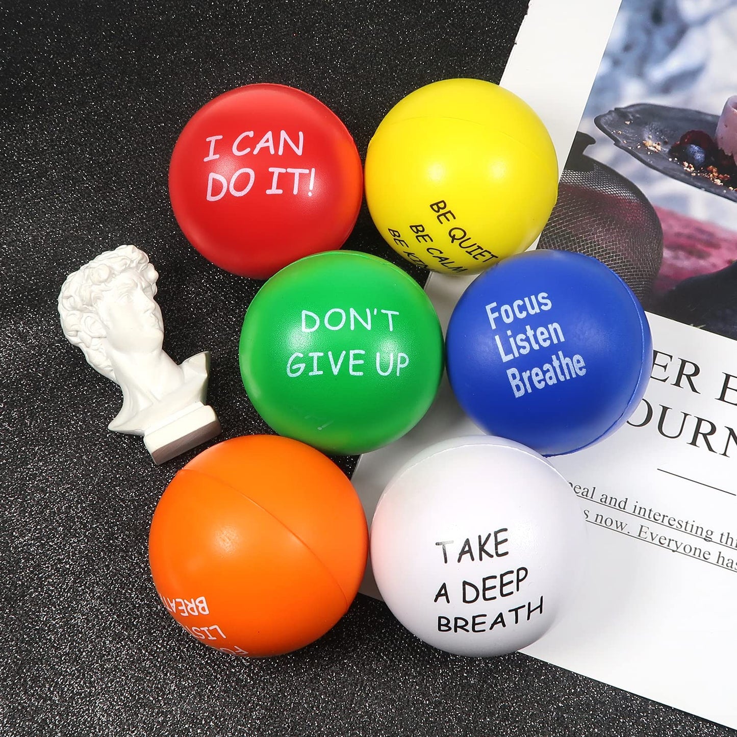 TOAOB Motivational Stress Balls 6 Pack – 2.5-inch Foam Squeeze Balls for Focus & Calm
