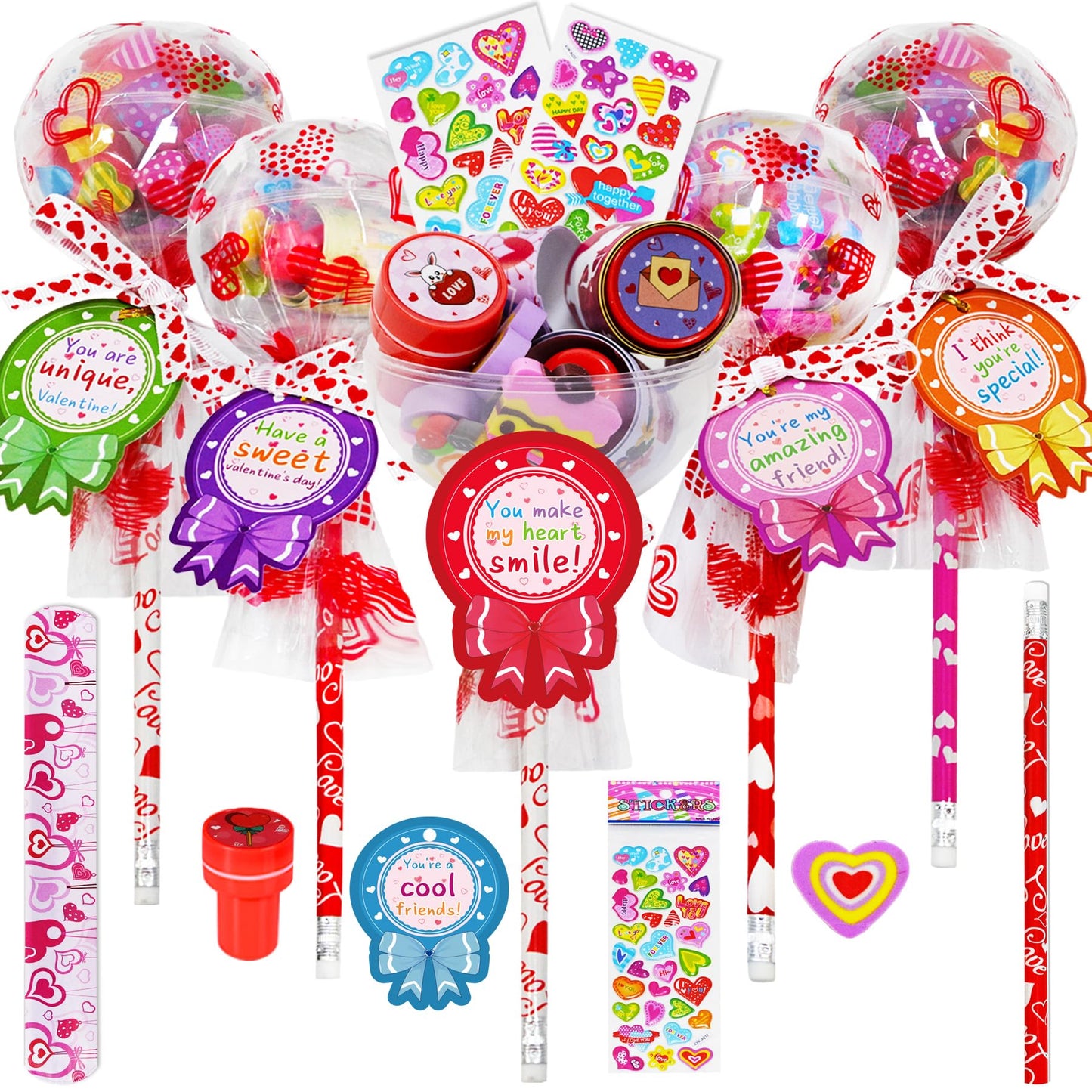 TOAPER 28-Pack Giant Lollipop Valentine Stationery for Kids – Classroom Gift Set
