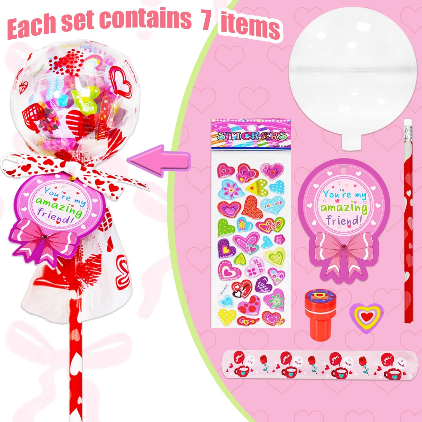 TOAPER 28-Pack Giant Lollipop Valentine Stationery for Kids – Classroom Gift Set