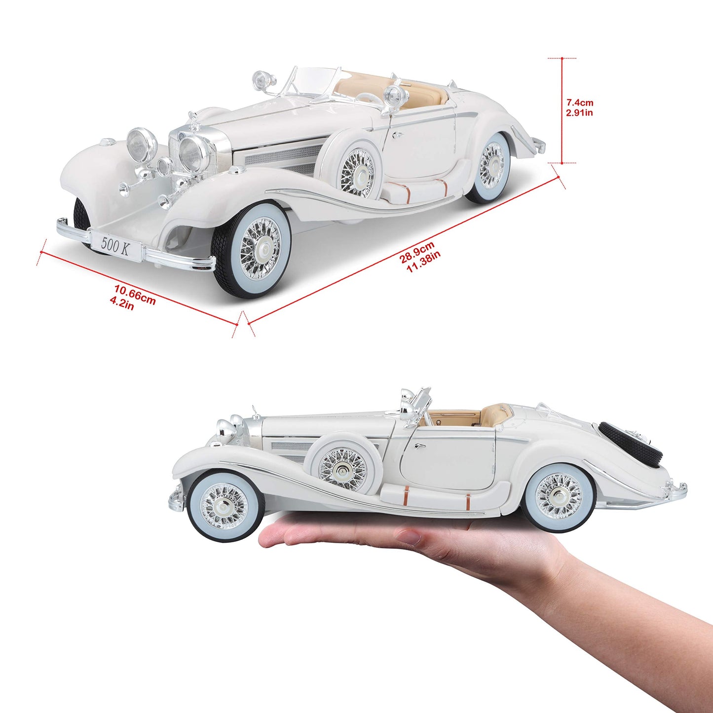 Maisto 1:18 Scale 1936 Mercedes-Benz 500 K Special Roadster Diecast – White | Tobar