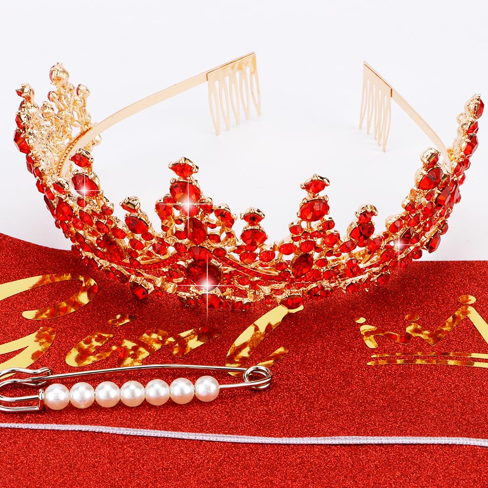 TOBATOBA Birthday Crown and Sash Set – Red Tiara for Women & Girls | Party Decorations & Gifts