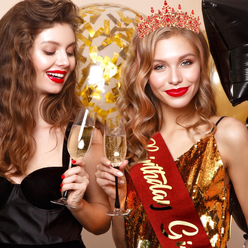 TOBATOBA Birthday Crown and Sash Set – Red Tiara for Women & Girls | Party Decorations & Gifts
