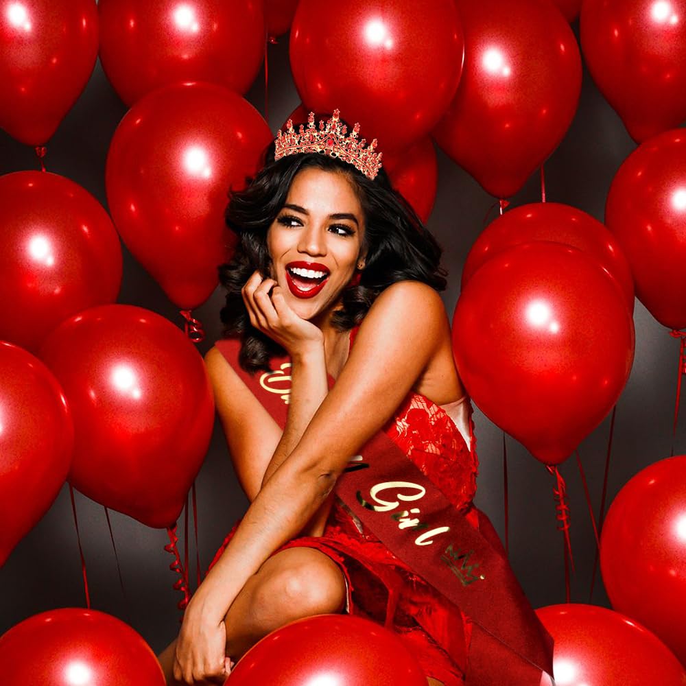TOBATOBA Birthday Crown and Sash Set – Red Tiara for Women & Girls | Party Decorations & Gifts