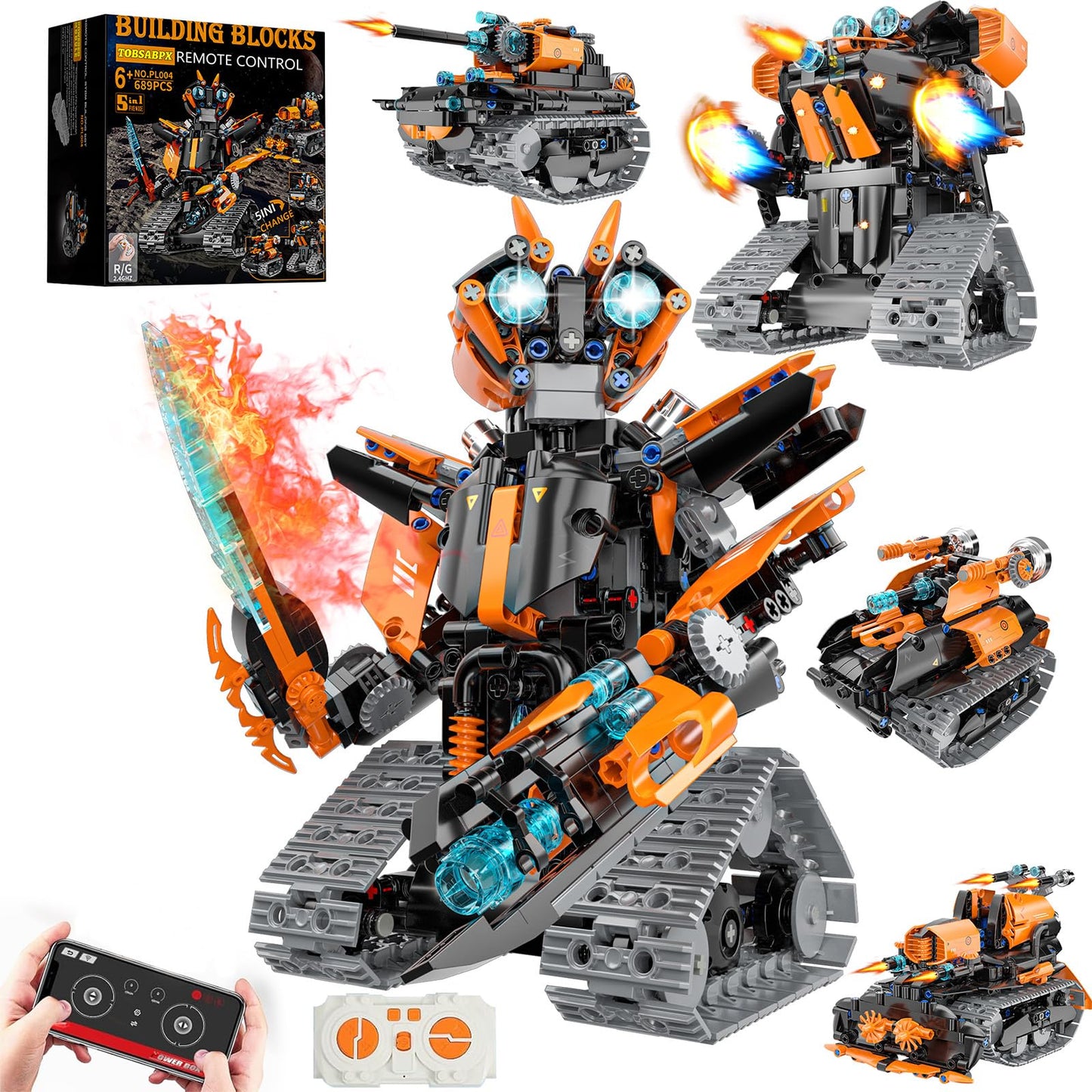 TOBSABPX 5-in-1 STEM Robot Building Kit for Kids 6-14 – 689Pcs, Remote & App Controlled
