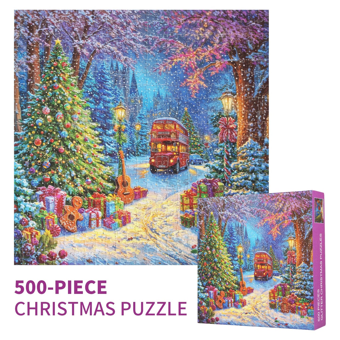 TOCHILD Christmas Puzzle 500 Pieces for Adults – Glitter Finish, Letters on Back, 19.7 x 19.7 inches