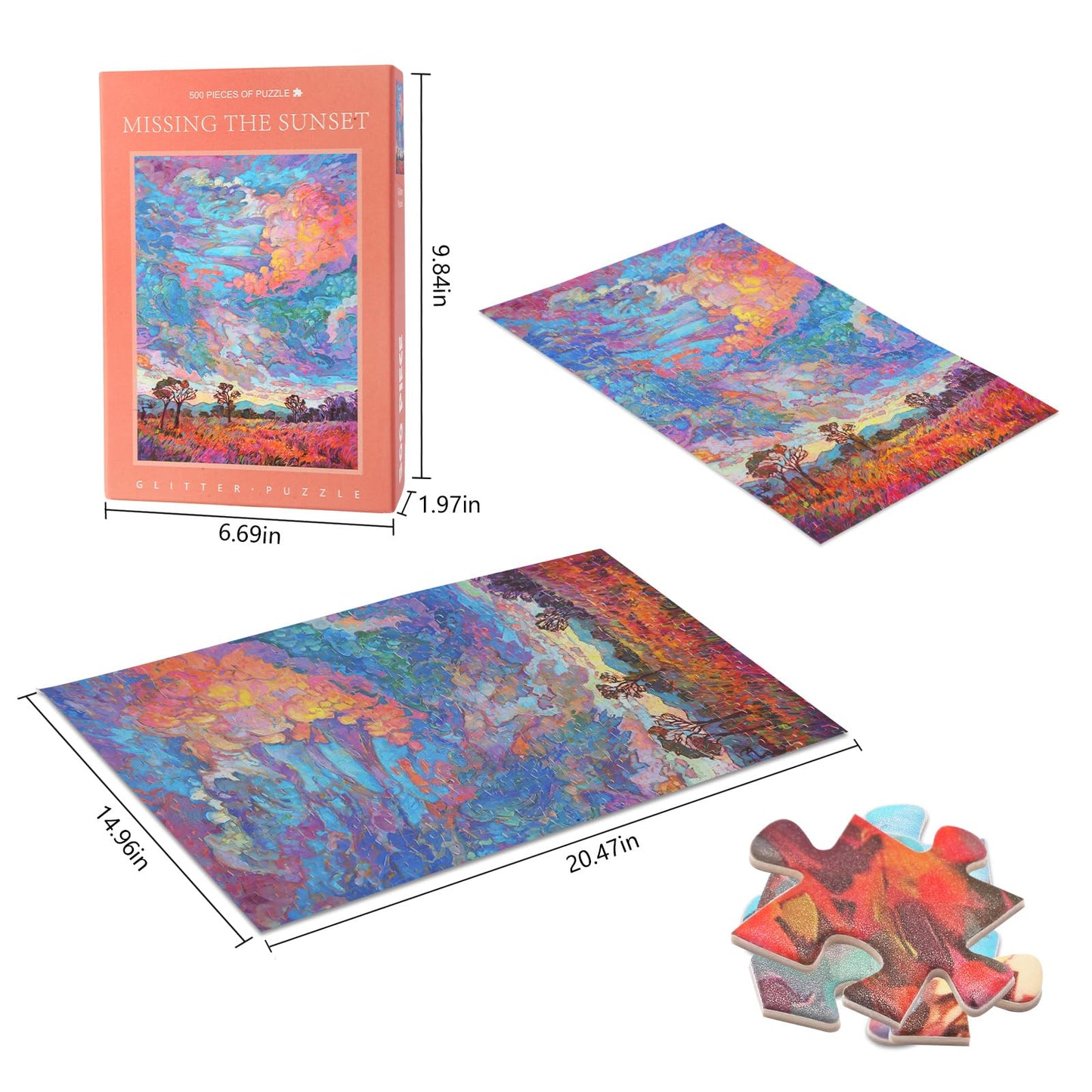 TOCHILD Glitter Sunset 500-Piece Jigsaw Puzzle for Adults – Letters on Back, 20.5 x 15 in