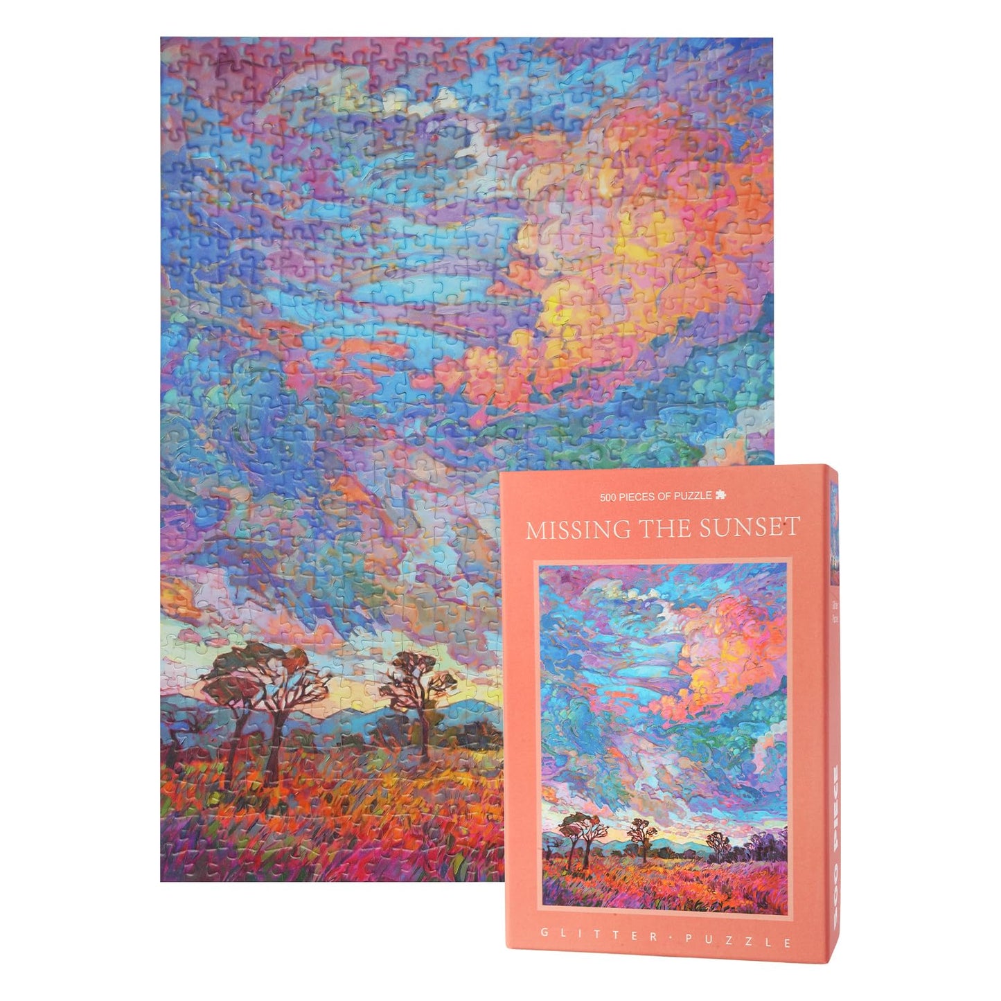 TOCHILD Glitter Sunset 500-Piece Jigsaw Puzzle for Adults – Letters on Back, 20.5 x 15 in