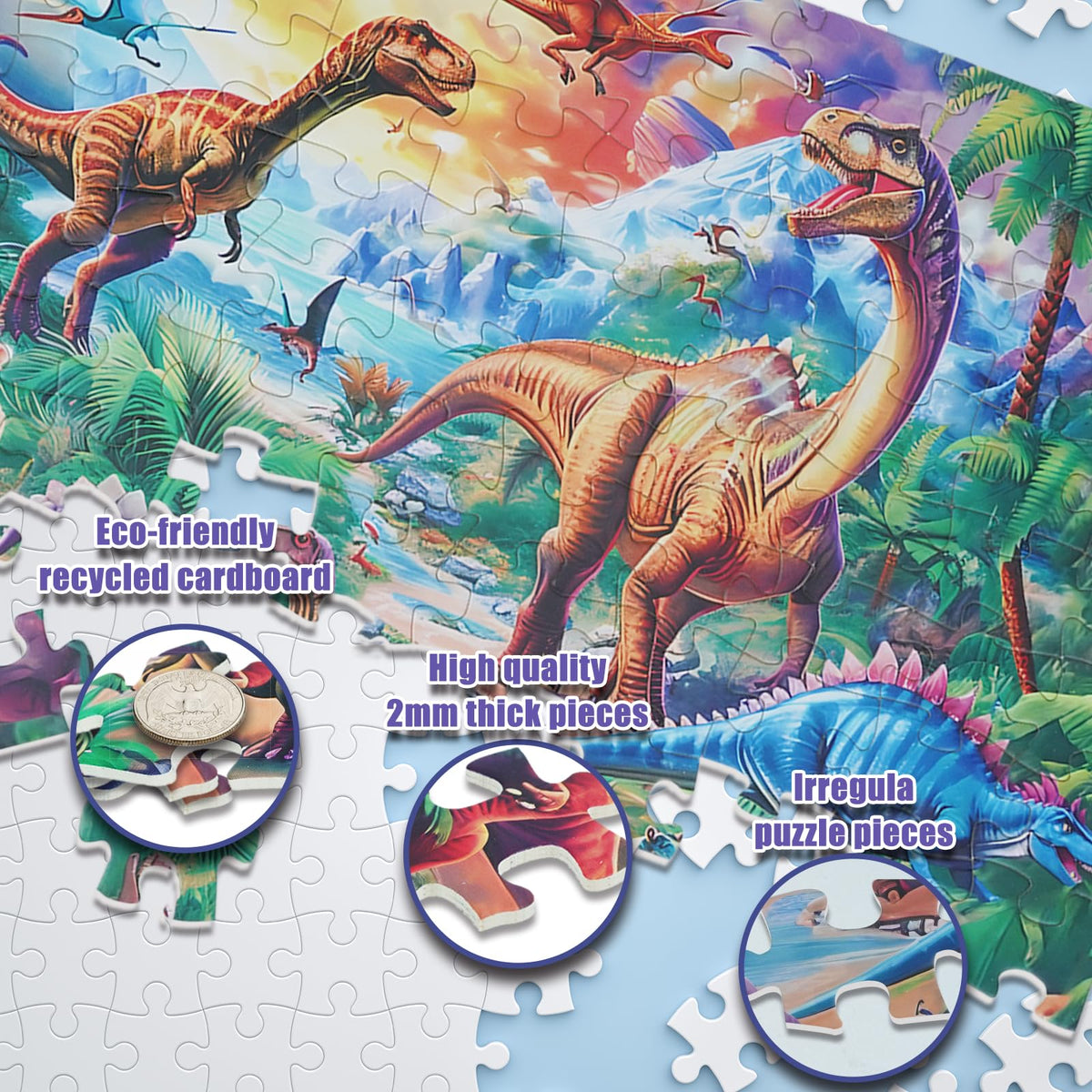 TOCHILD 100-Piece Dinosaur Puzzle for Kids Ages 4-10 | Educational Jigsaw Toy