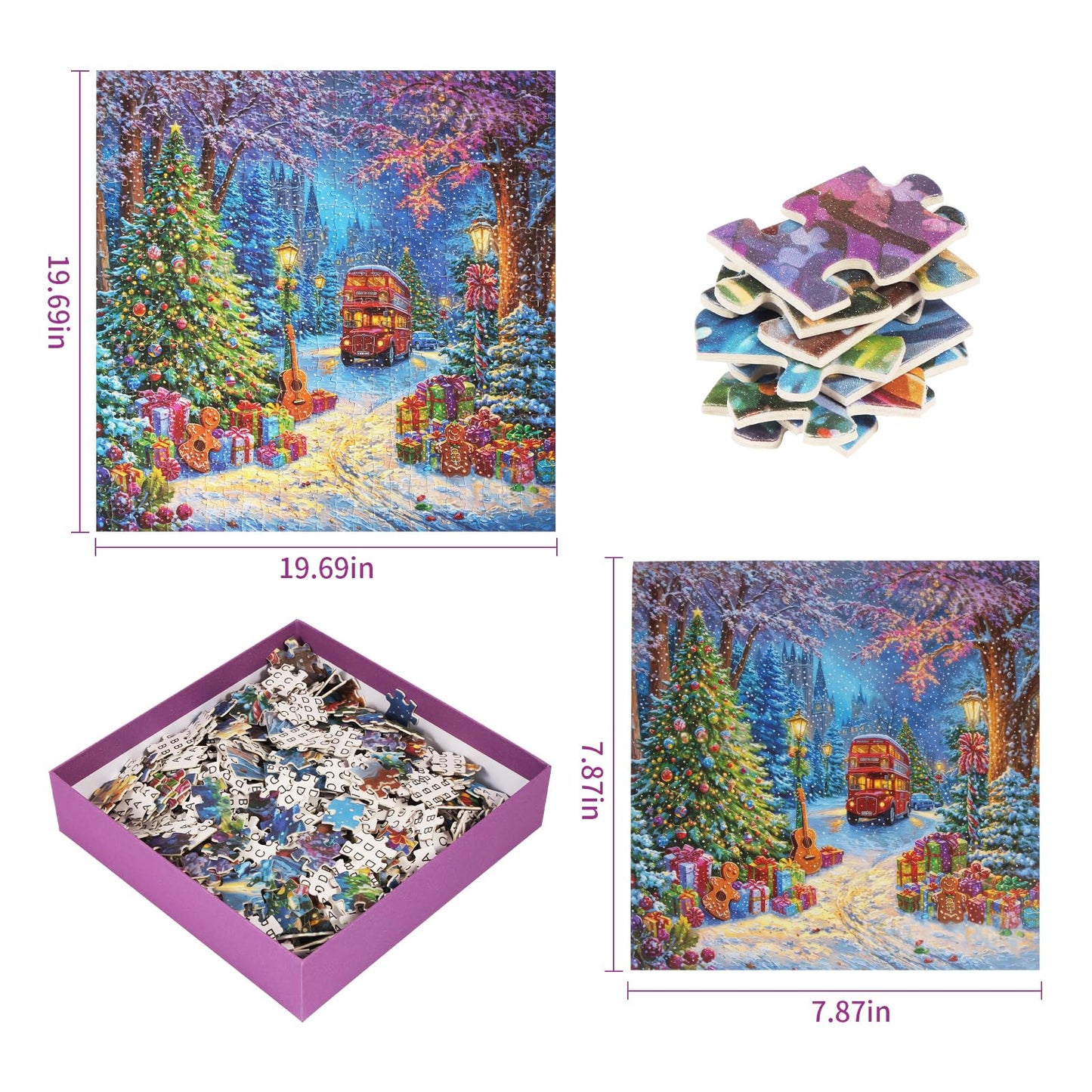 TOCHILD Christmas Puzzle 500 Pieces for Adults – Glitter Finish, Letters on Back, 19.7 x 19.7 inches