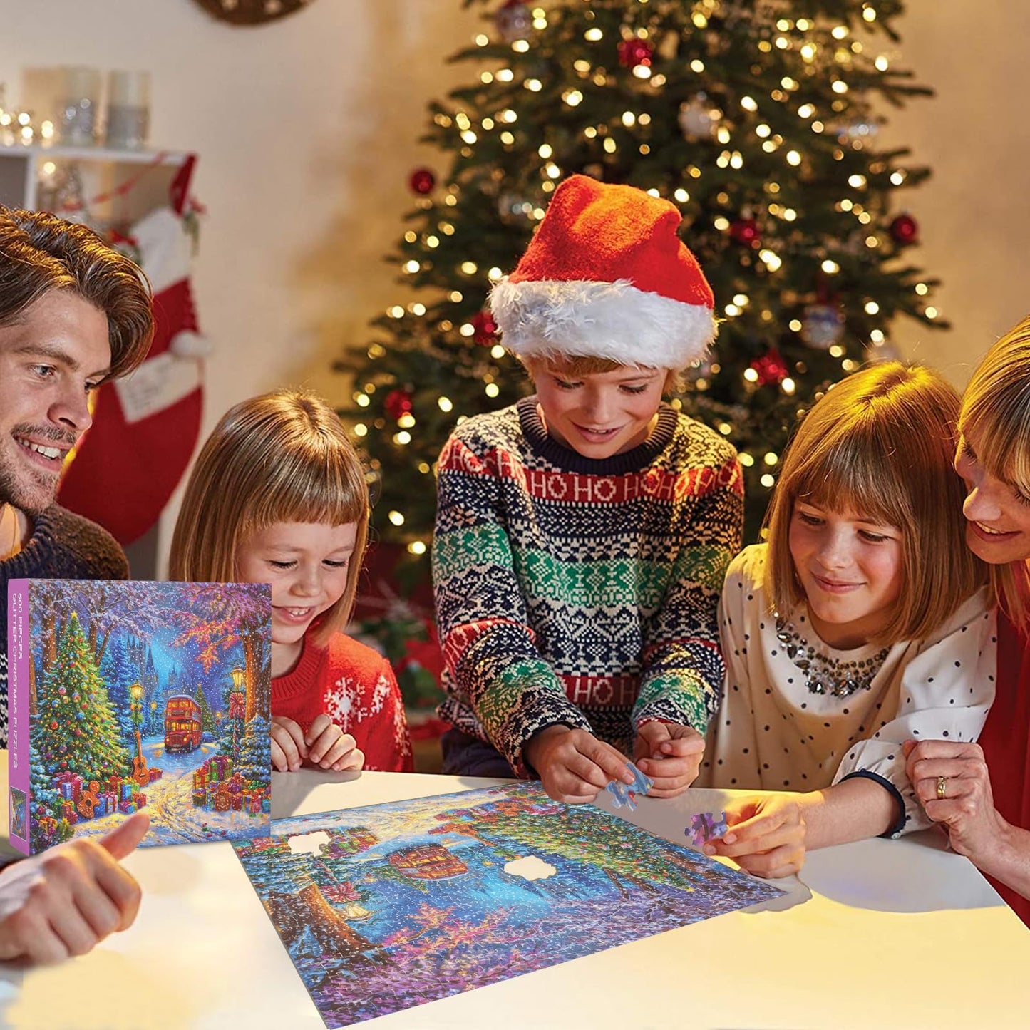 TOCHILD Christmas Puzzle 500 Pieces for Adults – Glitter Finish, Letters on Back, 19.7 x 19.7 inches