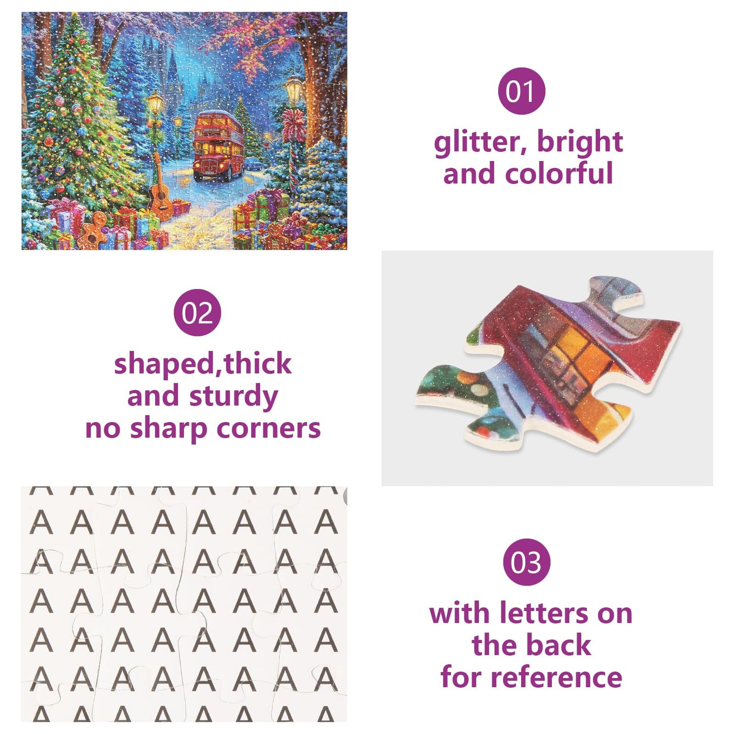 TOCHILD Christmas Puzzle 500 Pieces for Adults – Glitter Finish, Letters on Back, 19.7 x 19.7 inches
