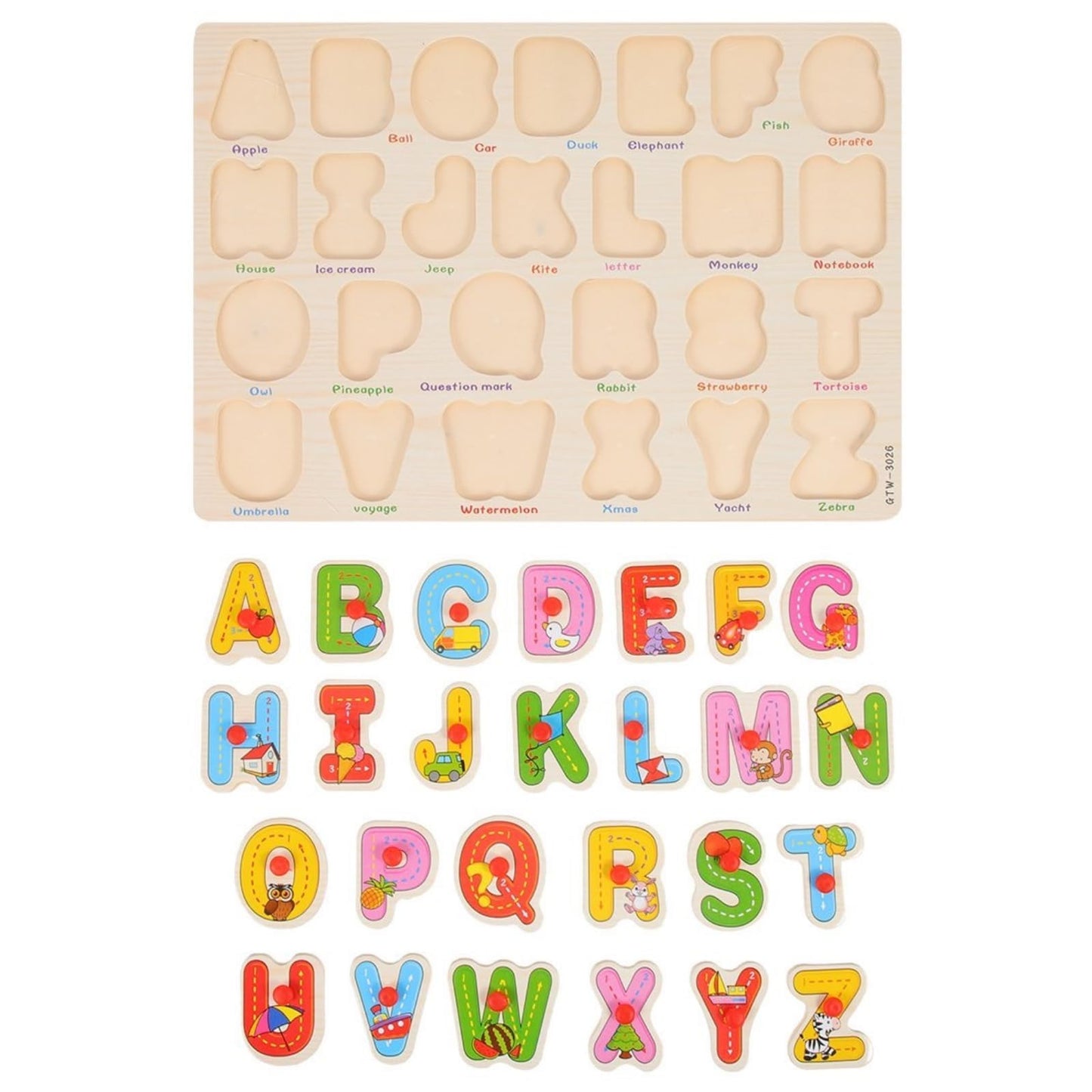 Alphabet Puzzle Set for Toddlers 3+ | Wooden ABC Puzzles with Board & Letter Blocks | Montessori-Inspired Preschool Learning Toy