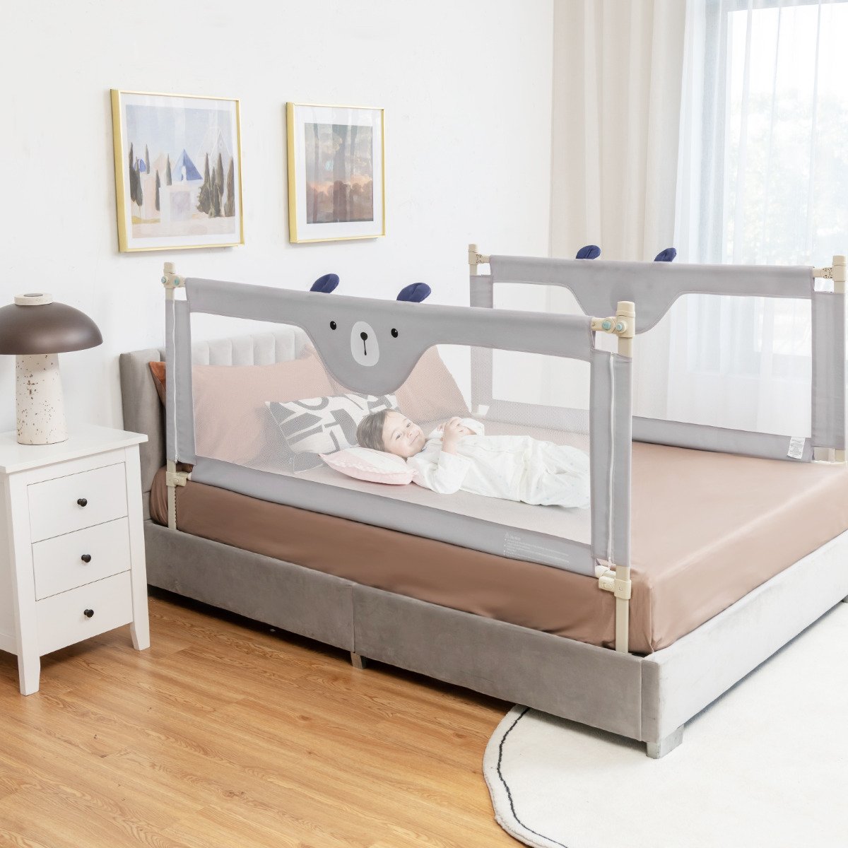 Toddler Bedrail with 24-Level Height Adjustment-Grey