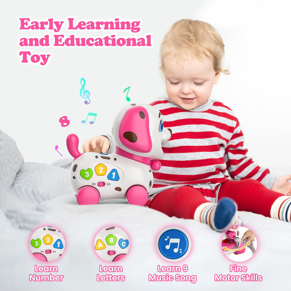 ToddlerCley 4-in-1 Musical Puppy Toy – Bilingual Learning Toy for Babies 6-18 Months