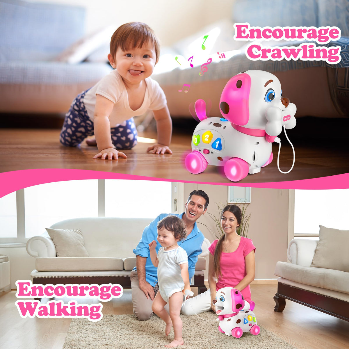 ToddlerCley 4-in-1 Musical Puppy Toy – Bilingual Learning Toy for Babies 6-18 Months