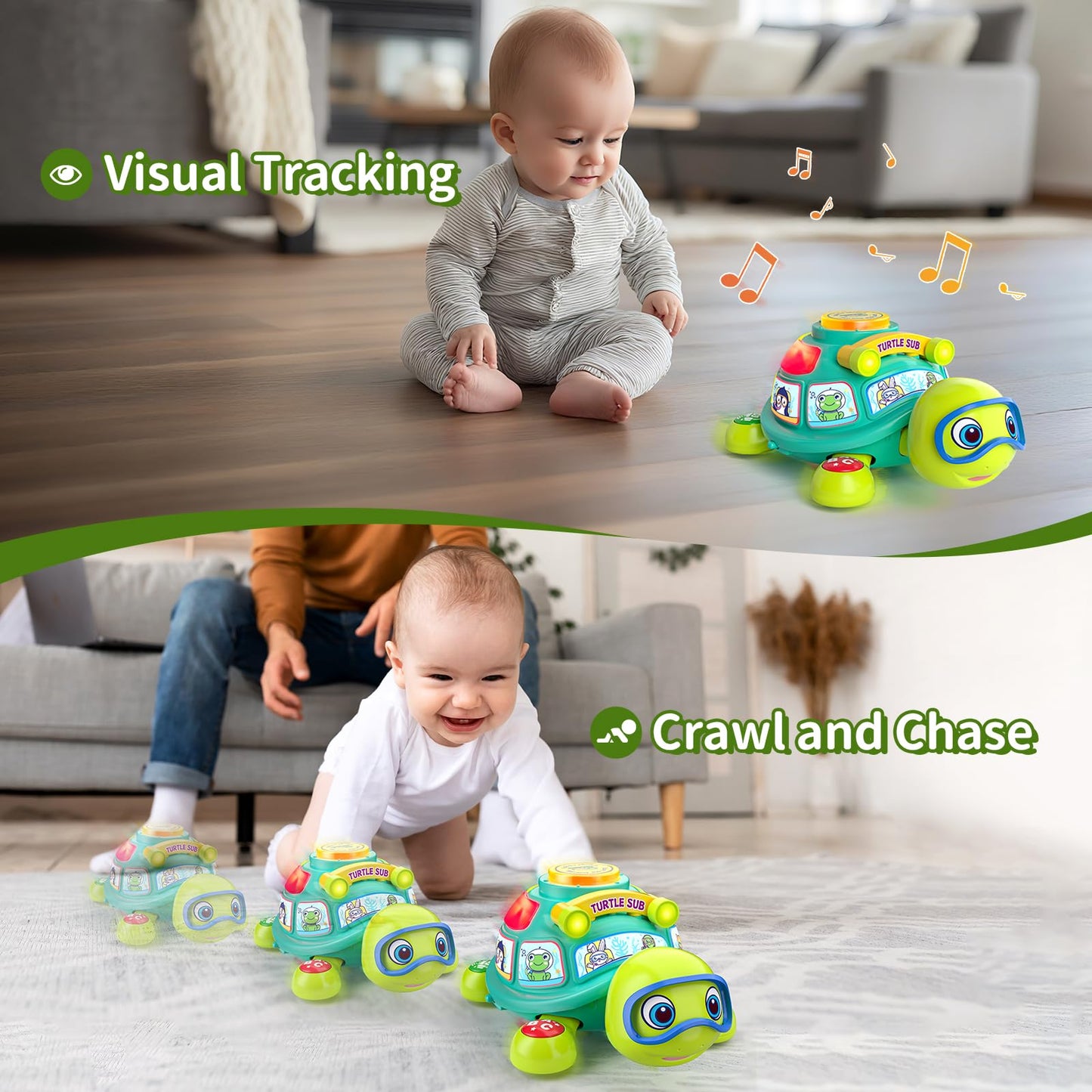 ToddlerCley Musical Turtle Toy – 6-12 Months, Bilingual Learning, Light-Up Sounds, Numbers & Letters