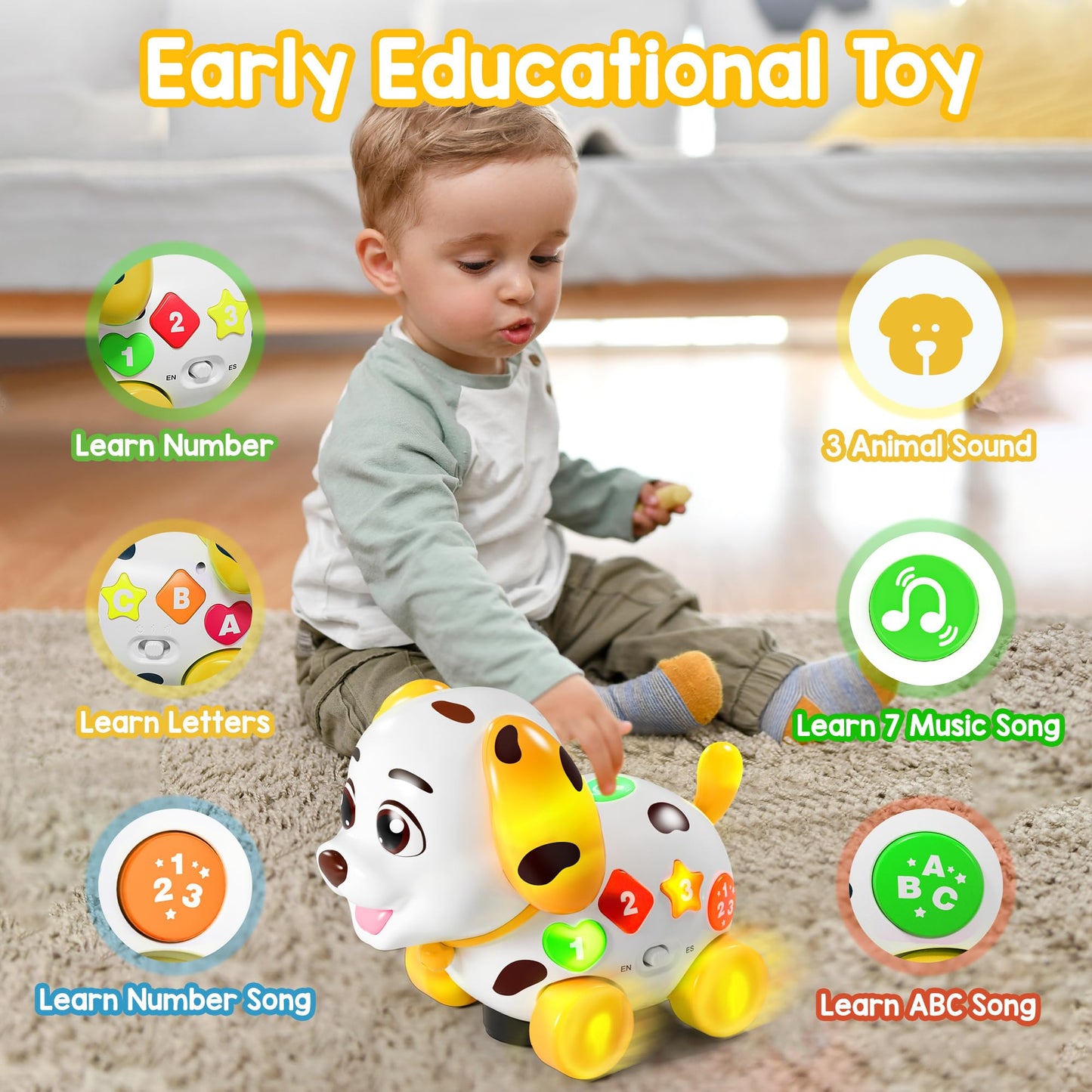 ToddlerCley Musical Puppy Toy for 6-18 Months – Bilingual Learning, 9 Songs, Walking Fun