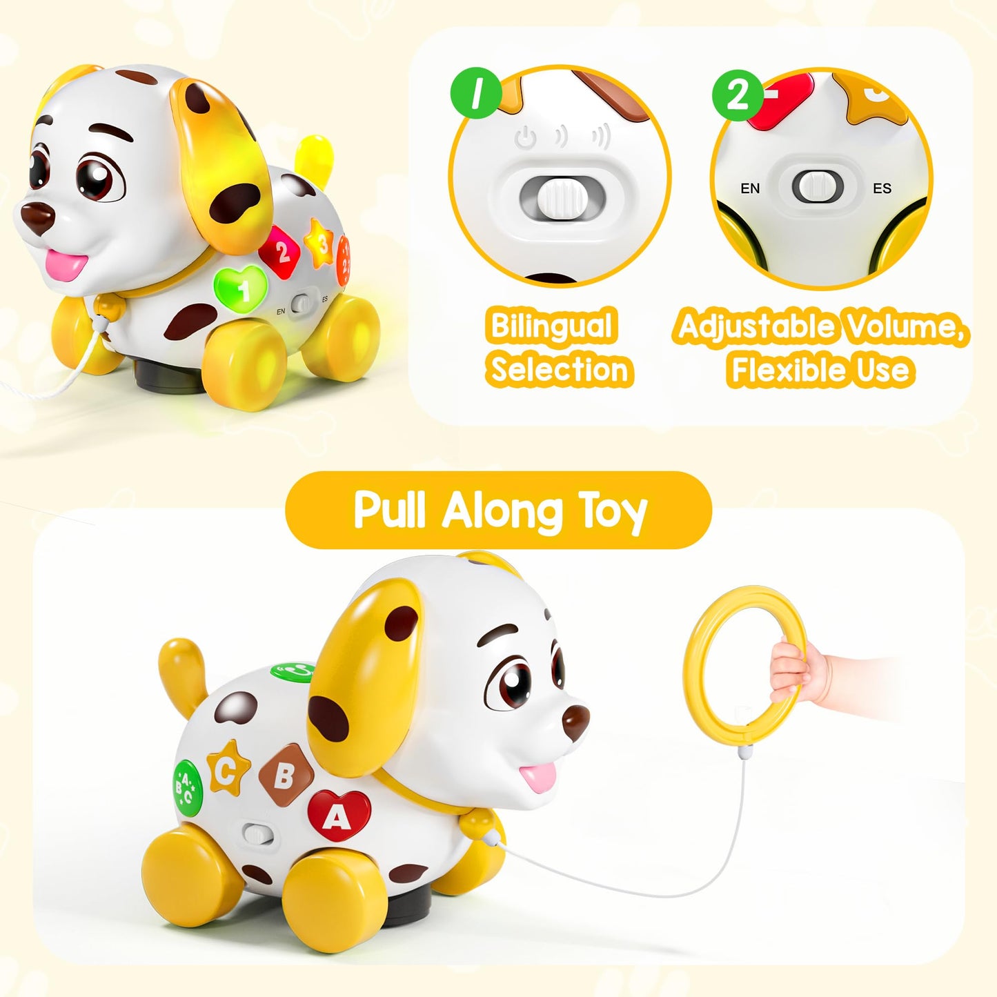 ToddlerCley Musical Puppy Toy for 6-18 Months – Bilingual Learning, 9 Songs, Walking Fun