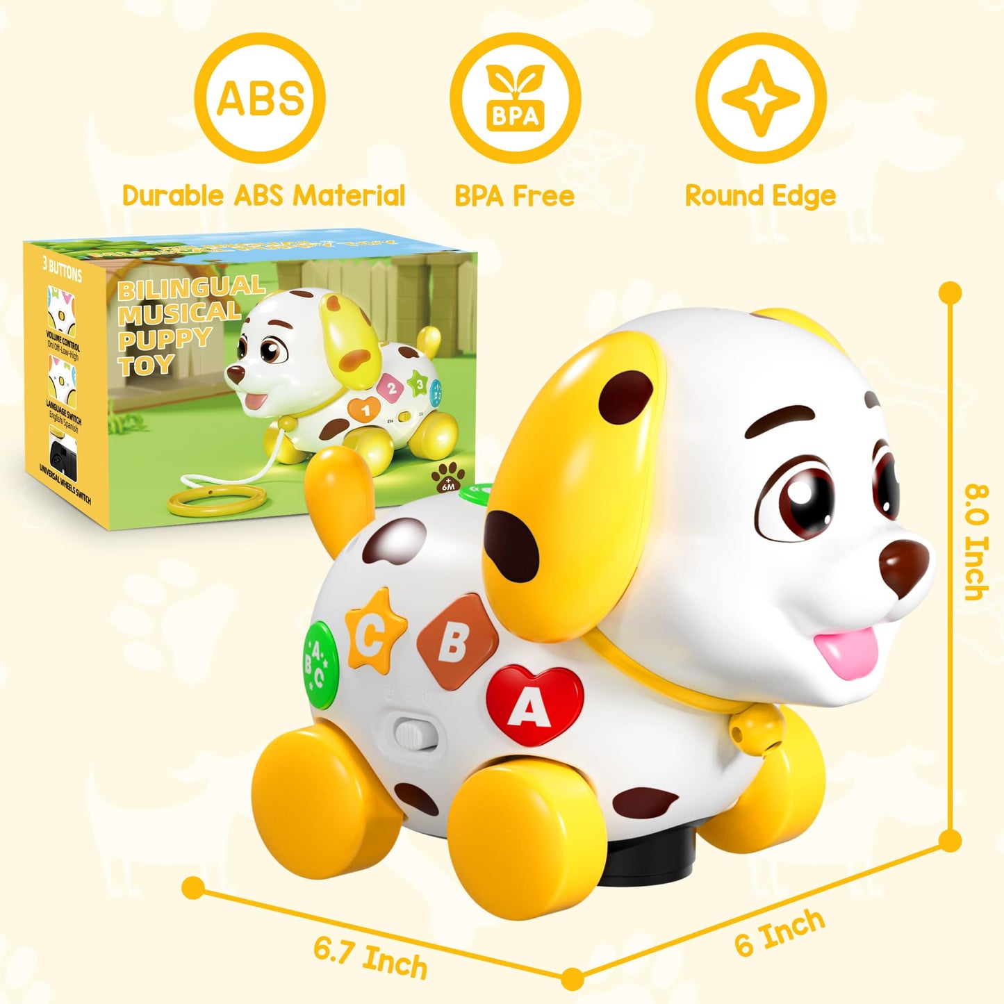ToddlerCley Musical Puppy Toy for 6-18 Months – Bilingual Learning, 9 Songs, Walking Fun
