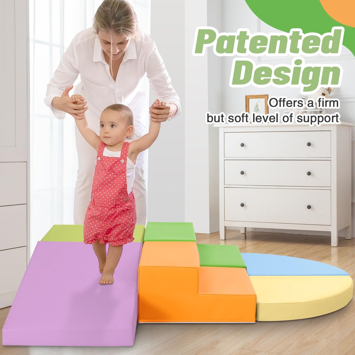 TODIBY 6-Piece Foam Climbing Blocks for Toddlers – Soft Foam Playset with Colorful PU Leather