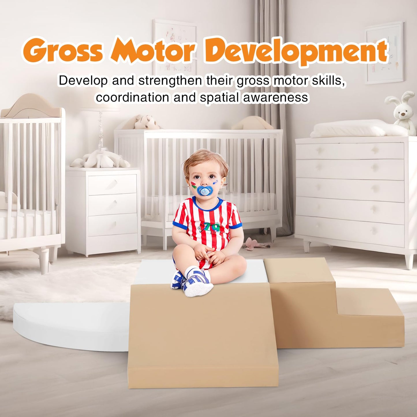 TODIBY 4-Piece Soft PU Leather Toddlers Climbing Toys – Indoor Foam Play Set (White & Coffee)