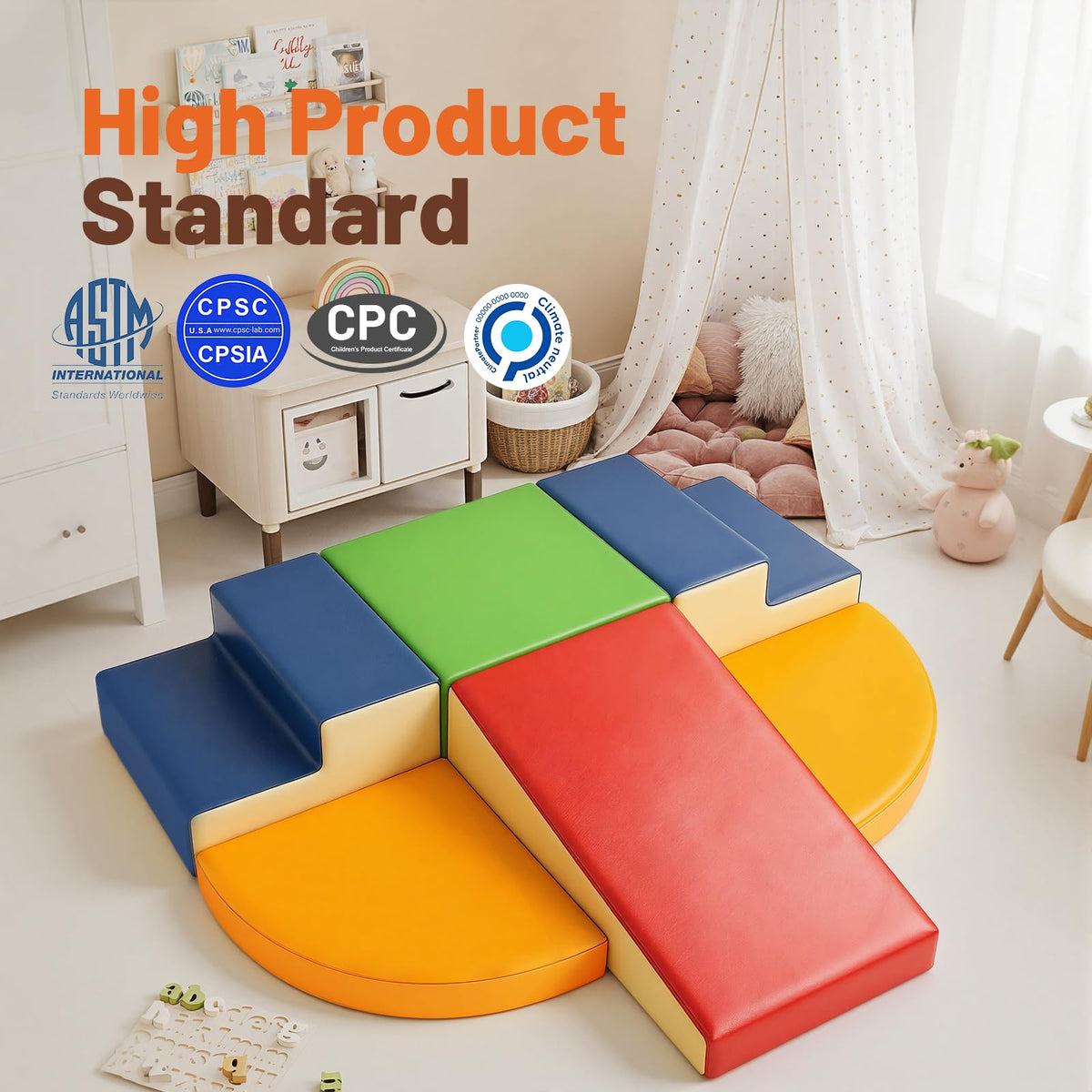 TODIBY 6-Piece Soft PU Leather Toddler Climbing Blocks – Foam Indoor Play Gym