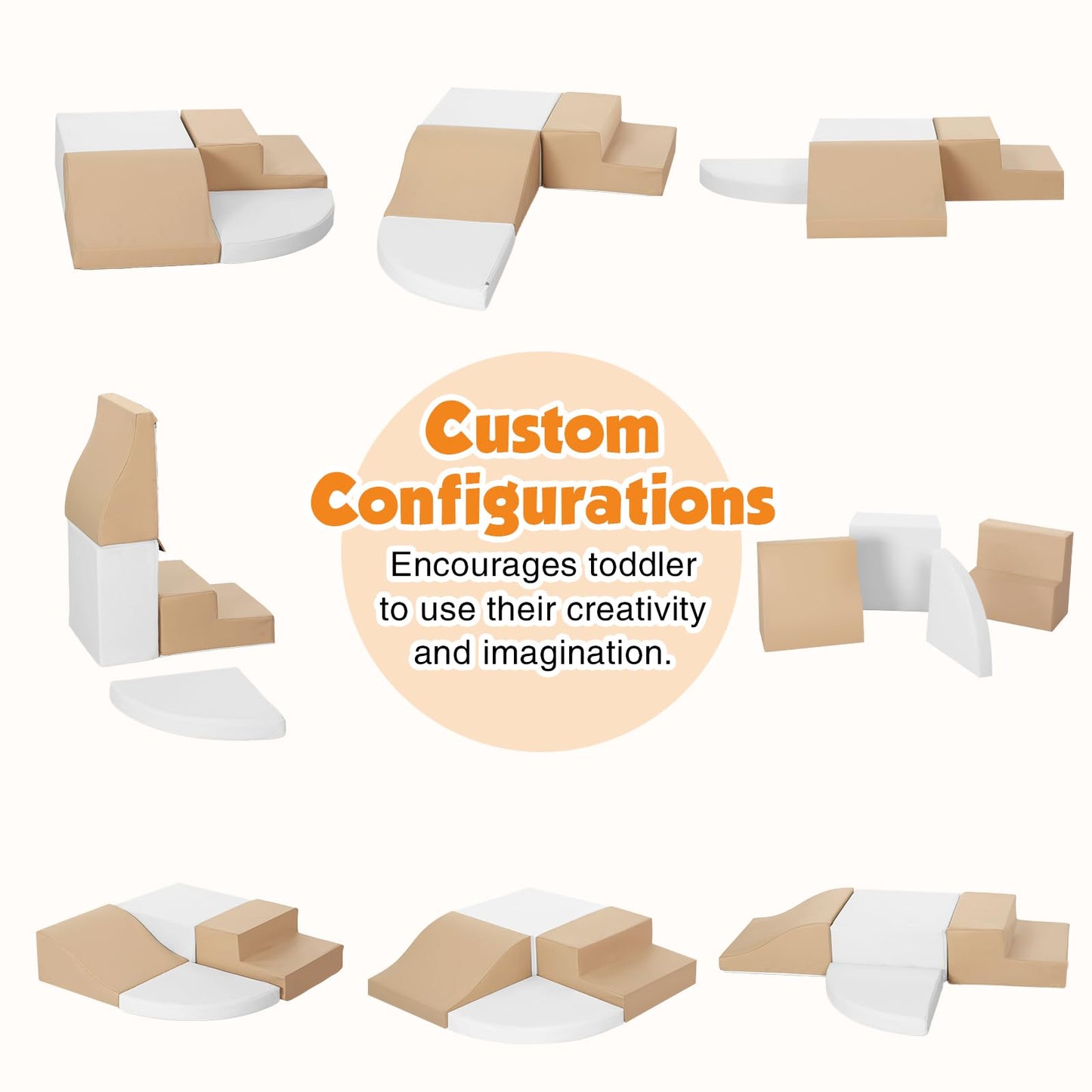 TODIBY 4-Piece Soft PU Leather Toddlers Climbing Toys – Indoor Foam Play Set (White & Coffee)