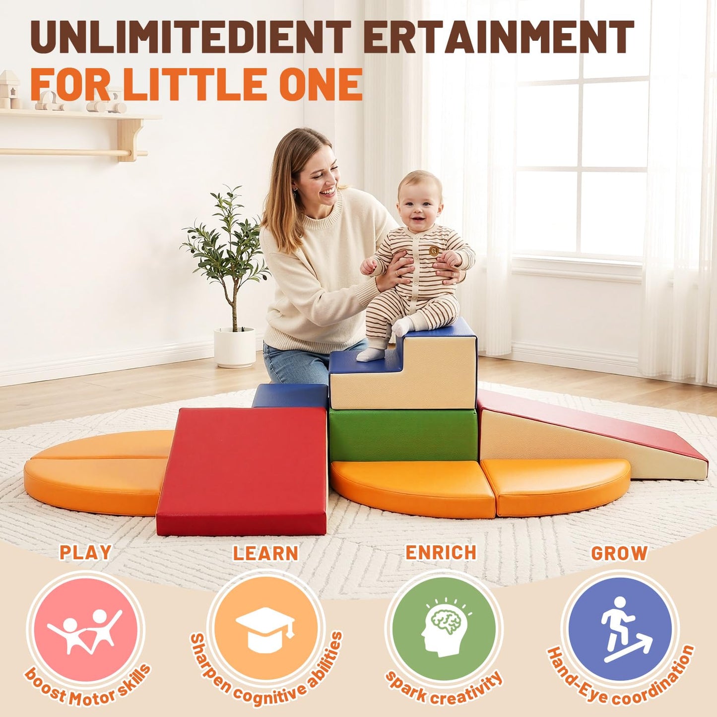 TODIBY 9-Piece Climbing Foam Blocks | Soft PU Leather Baby Climb & Crawl Activity Set