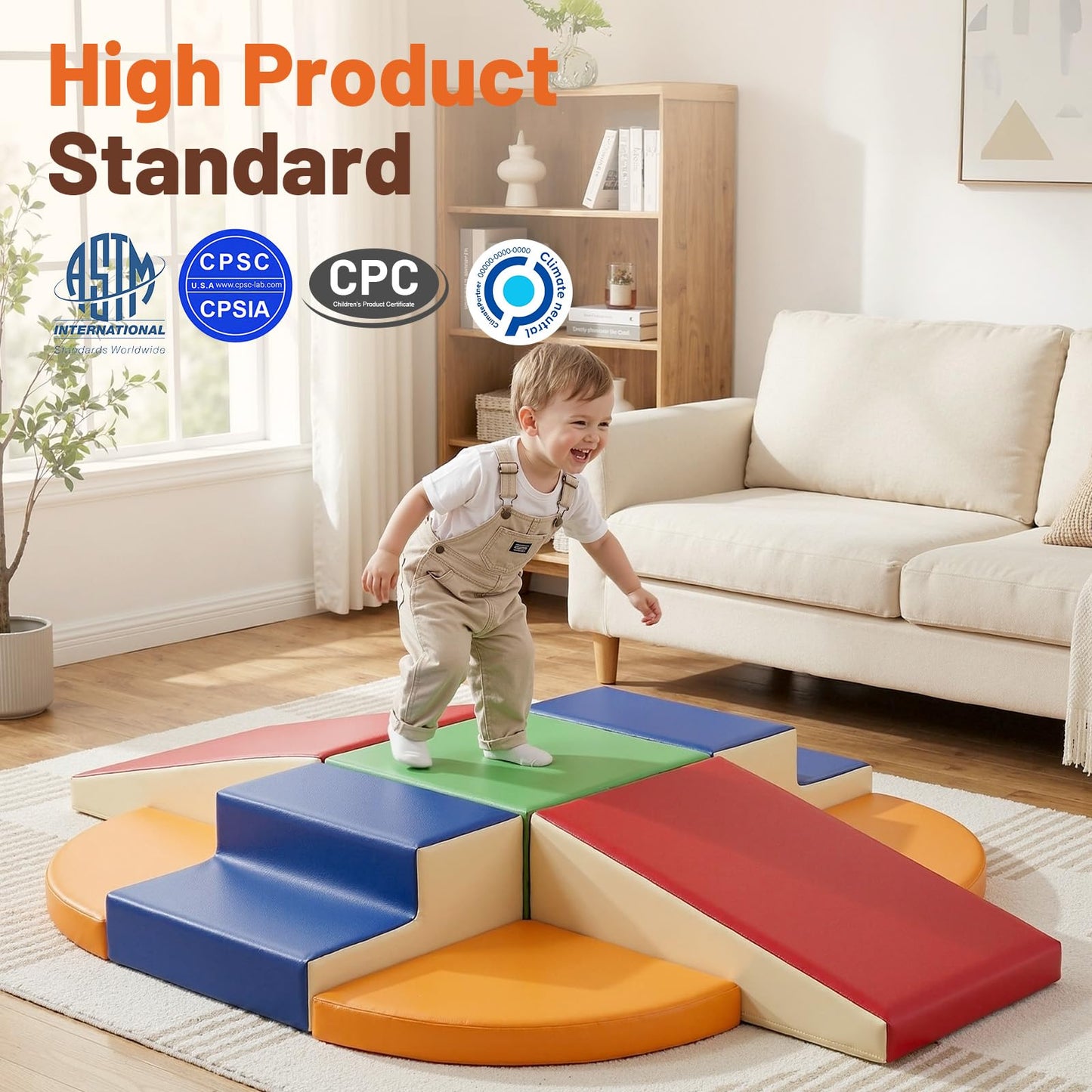 TODIBY 9-Piece Climbing Foam Blocks | Soft PU Leather Baby Climb & Crawl Activity Set