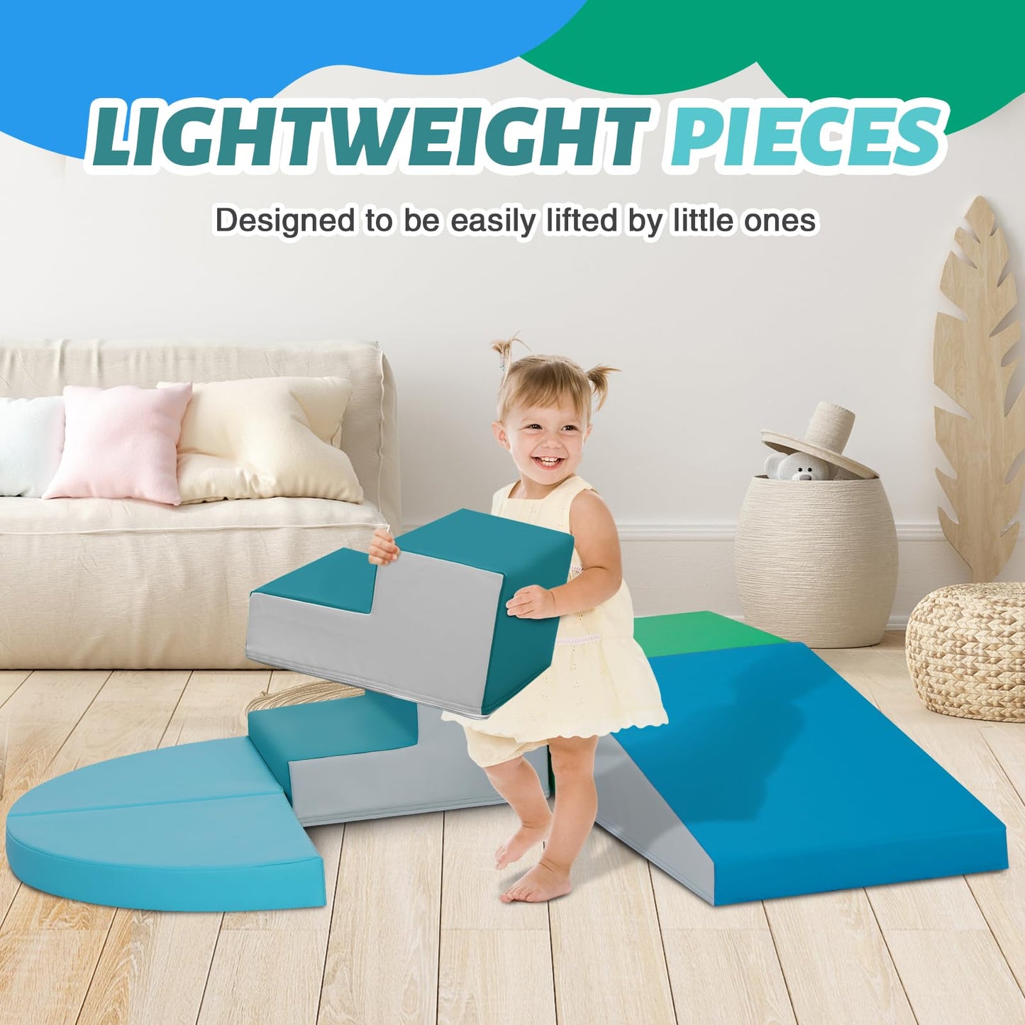 TODIBY 6-Piece Soft PU Leather Toddlers Climbing Toys – Indoor Foam Play Gym
