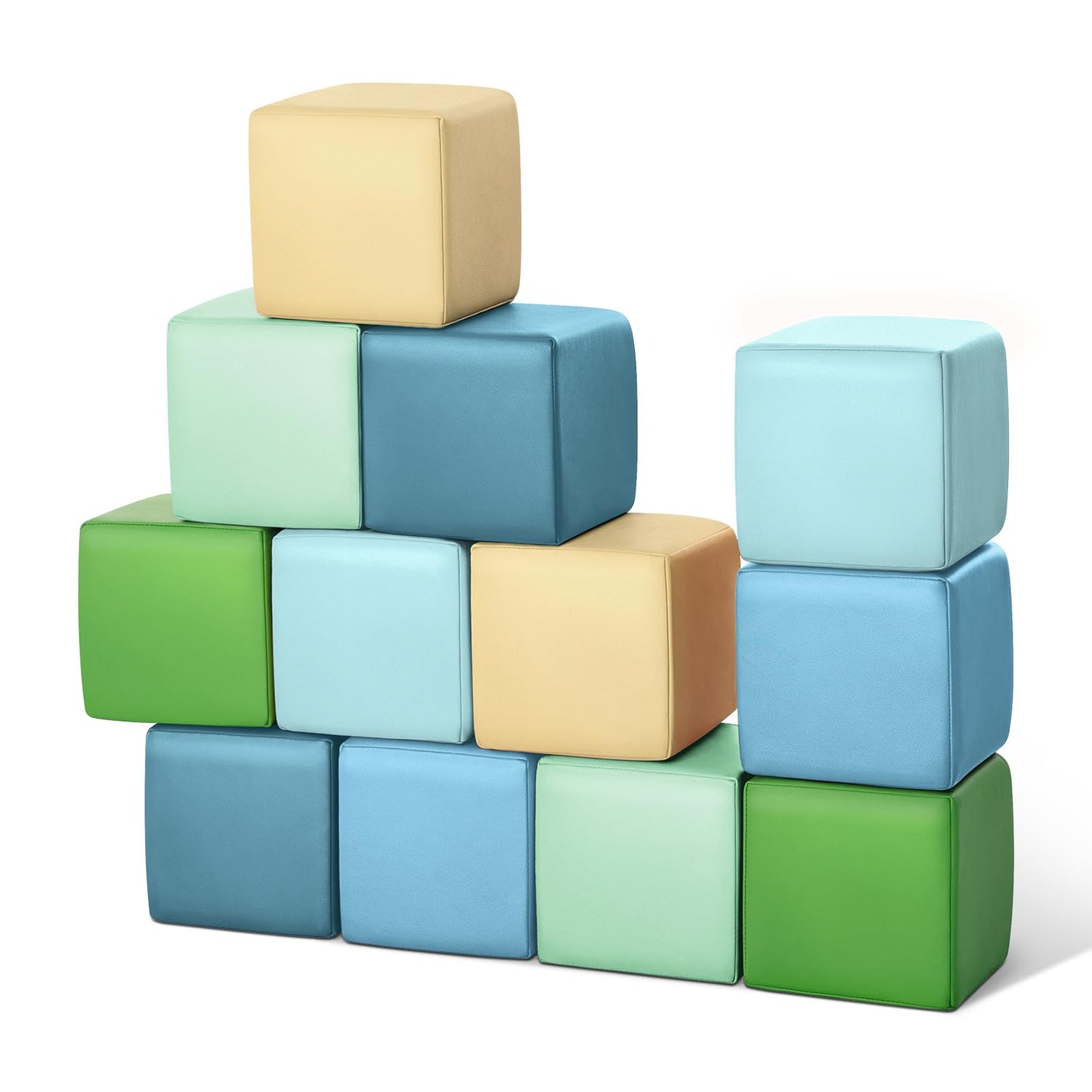 Todiby Foam Building Blocks for Toddlers – 12-Piece Wipeable Leather Stacking Cubes (Yellow-Green)