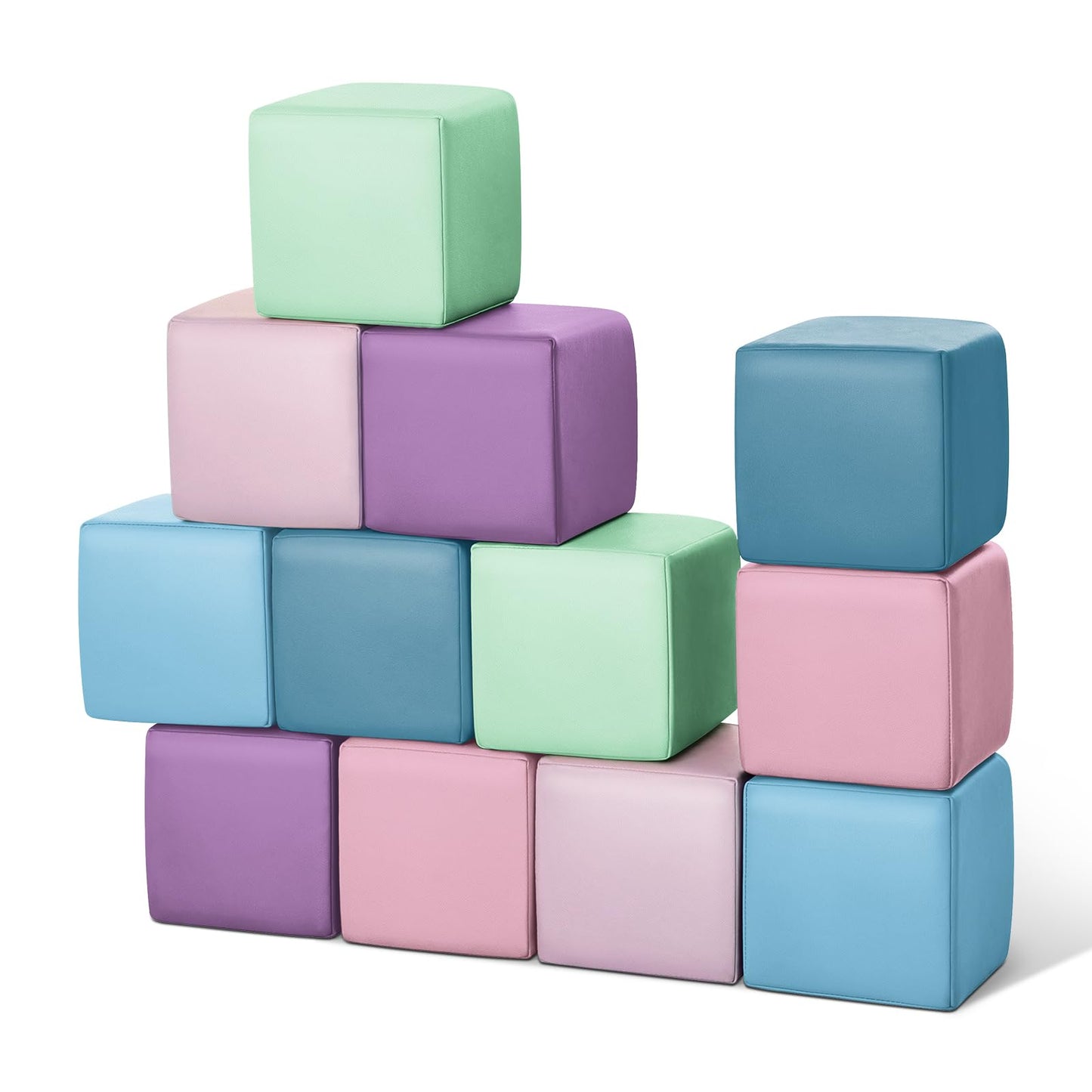 TODIBY 12-Piece Foam Building Blocks for Toddlers – Wipeable Leather Stacking Cubes (Lavender & Pink)