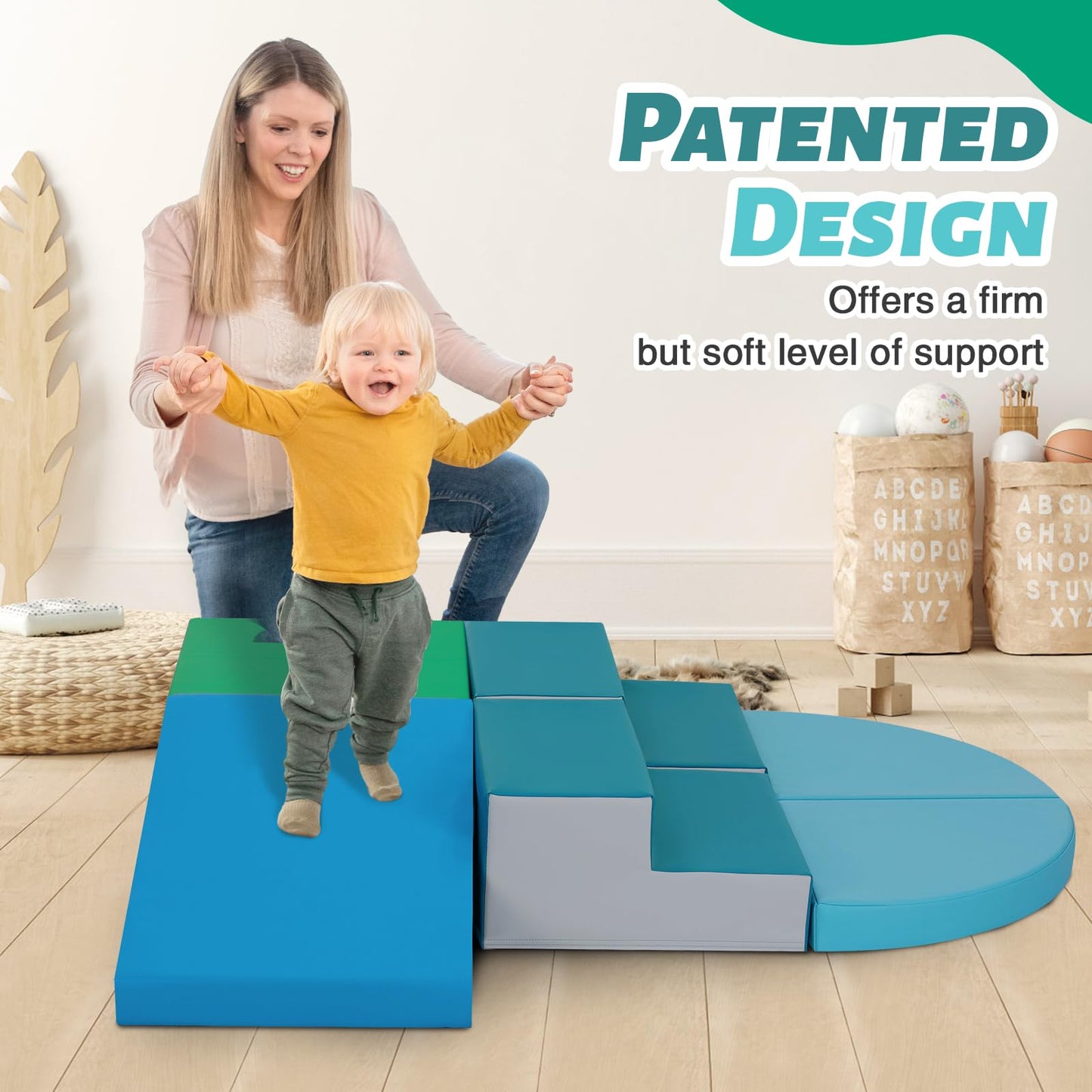 TODIBY 6-Piece Soft PU Leather Toddlers Climbing Toys – Indoor Foam Play Gym
