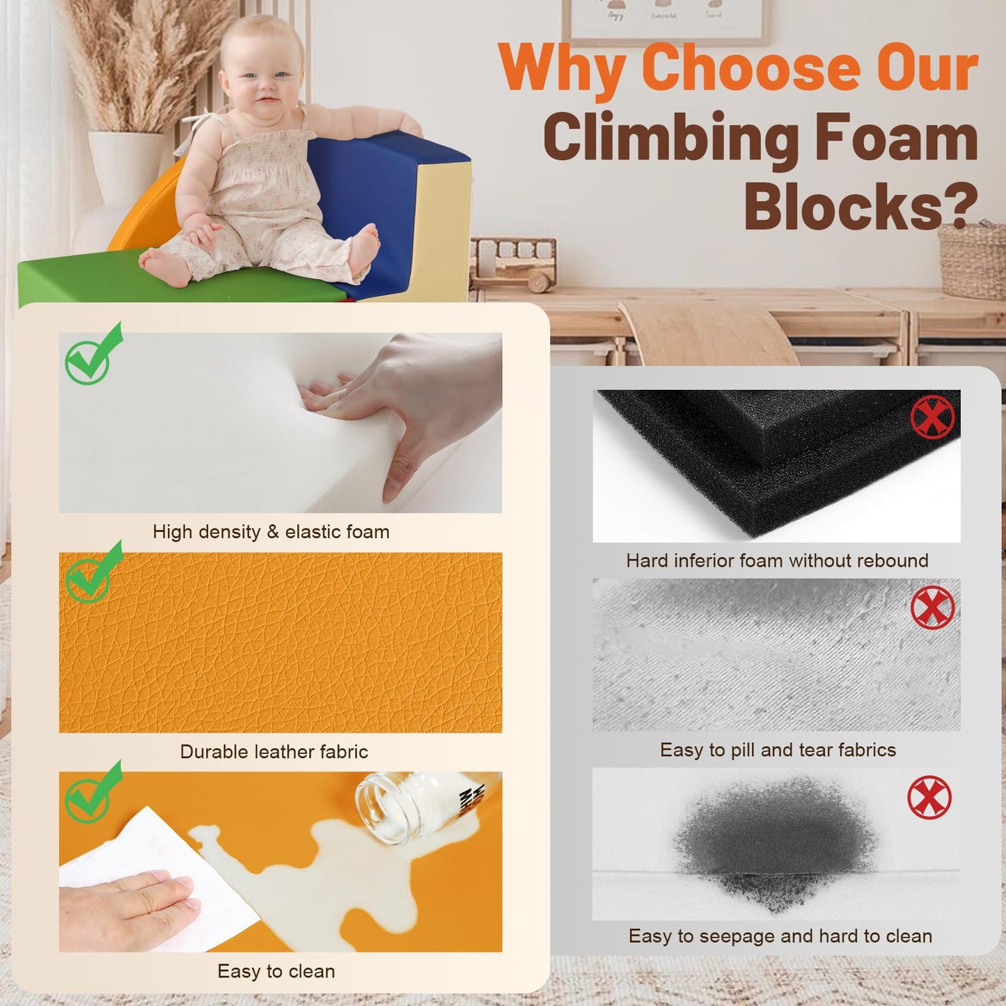 TODIBY 4-Piece Soft PU Leather Toddler Climbing Toy Set | Foam Play Blocks