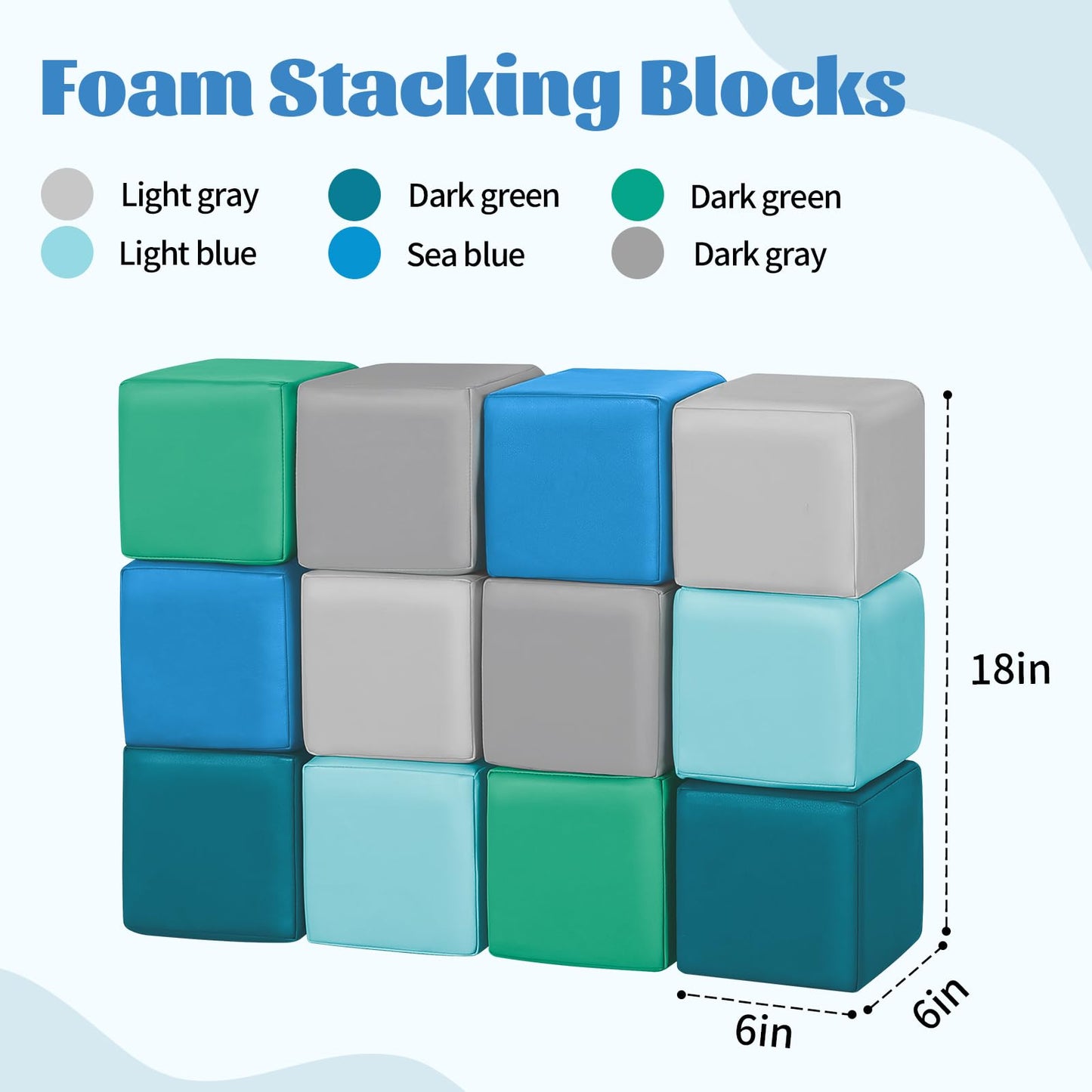 TODIBY Foam Building Blocks for Toddlers – 12-Piece Wipeable Leather Stacking Cubes